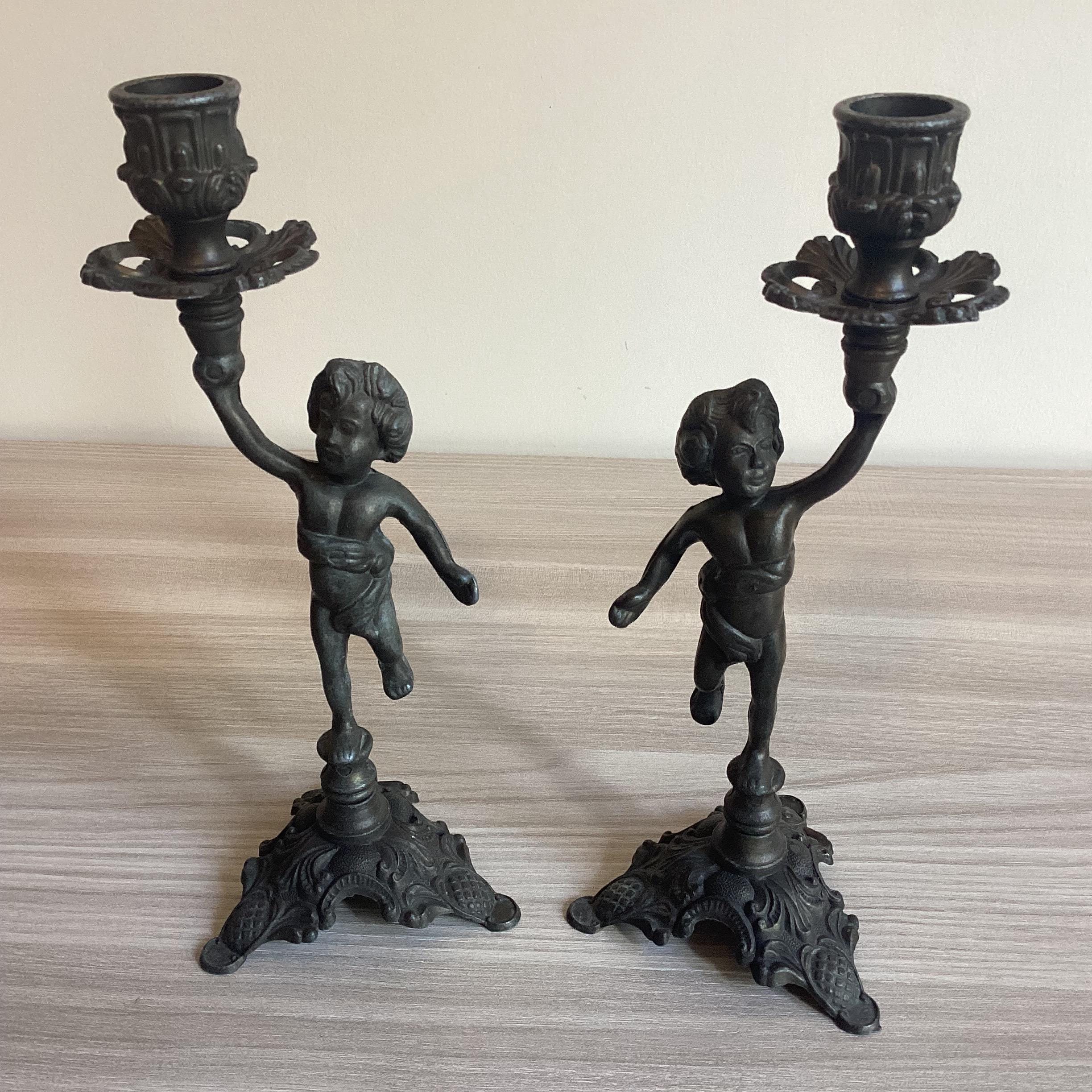 Antique French Candlesticks | 19th Century Régule Pair, Bronzed Original Patina — photo 8 of 10