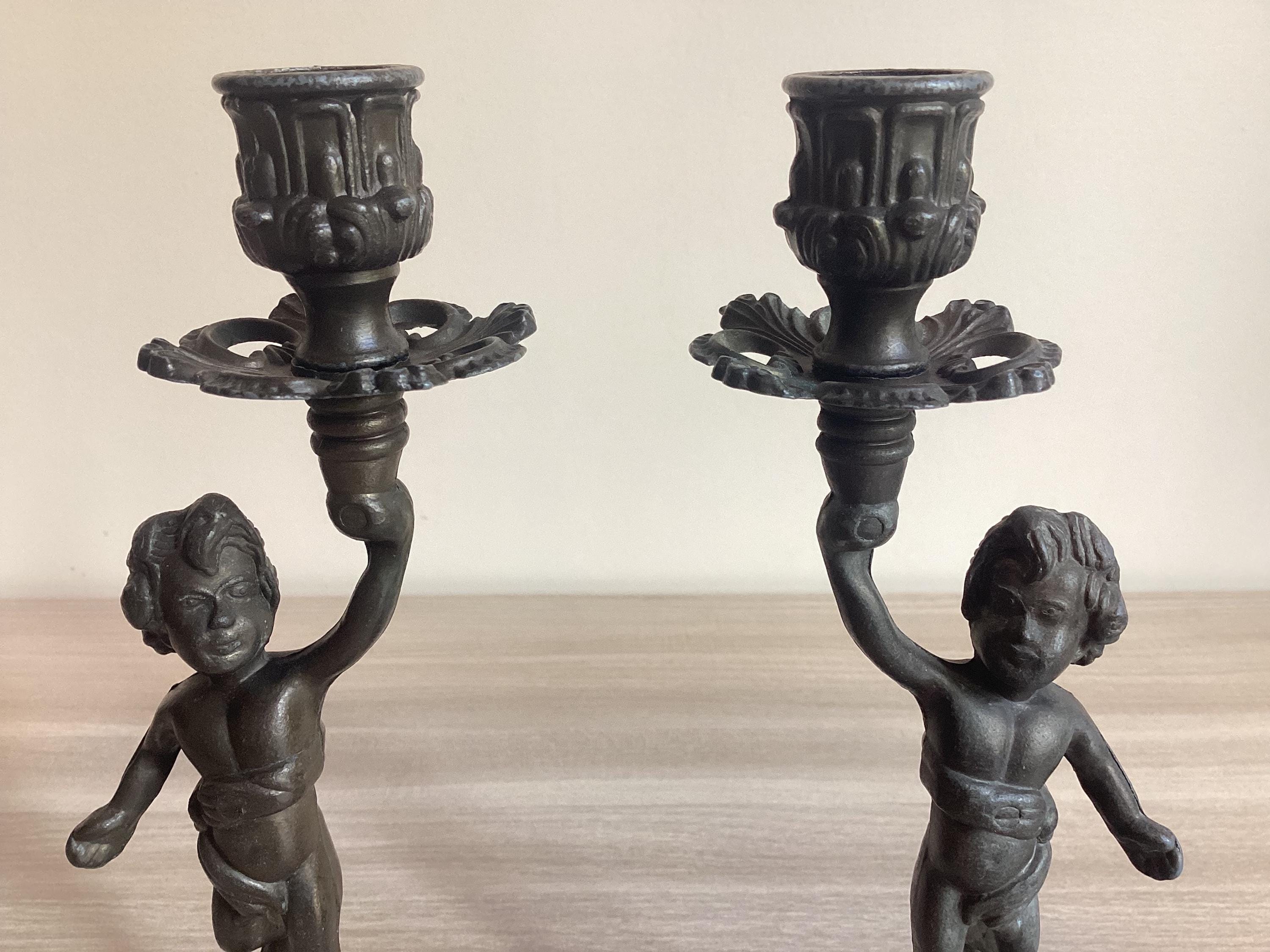 Antique French Candlesticks | 19th Century Régule Pair, Bronzed Original Patina — photo 9 of 10