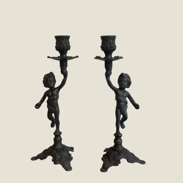 Antique French Candlesticks | 19th Century Régule Pair, Bronzed Original Patina