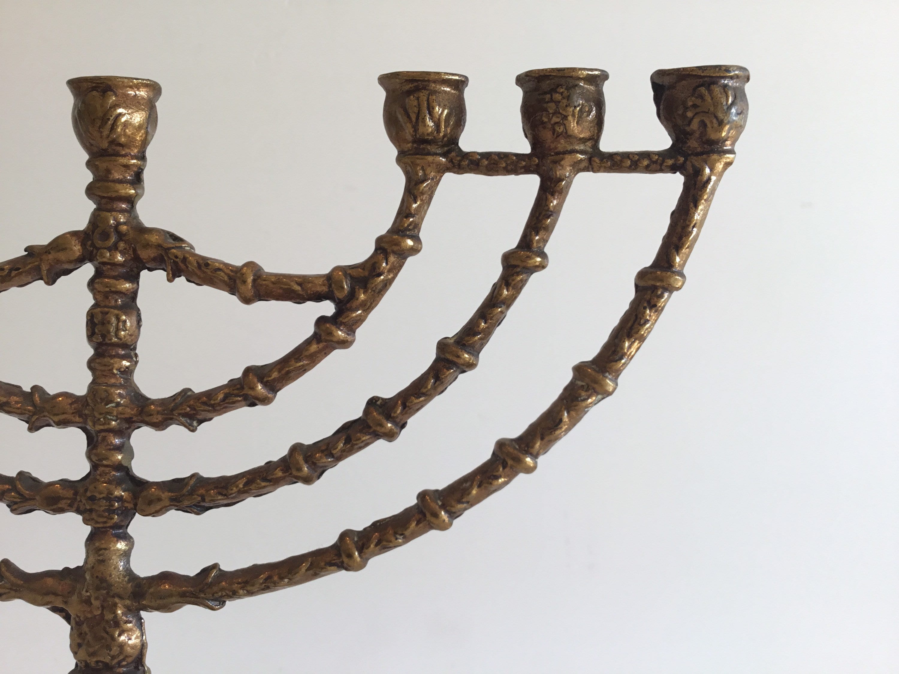 Vintage Judaica | 1950s Bronze Hanukkah Menorah, Seven-Branch Candelabra — photo 5 of 8