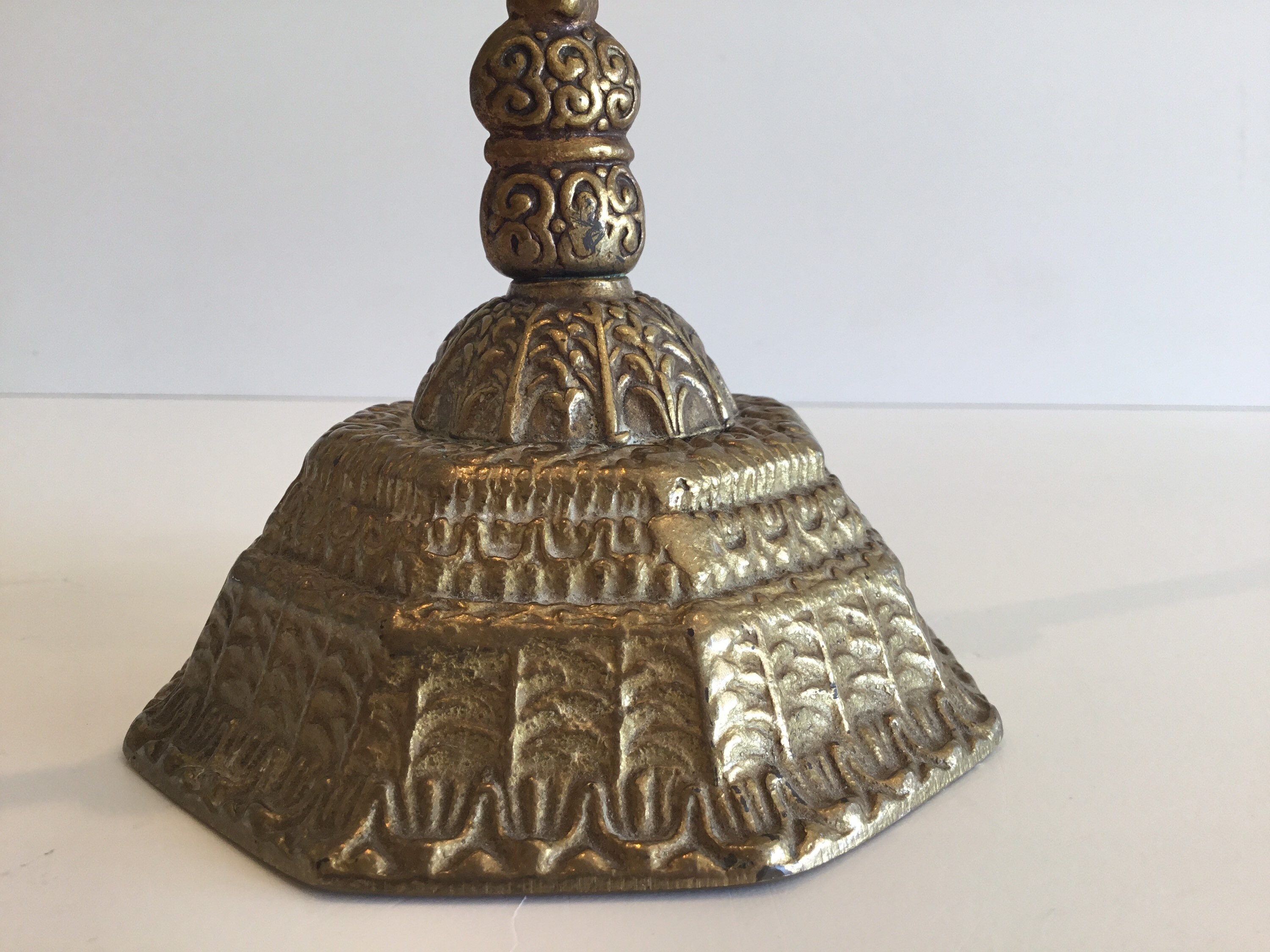 Vintage Judaica | 1950s Bronze Hanukkah Menorah, Seven-Branch Candelabra — photo 6 of 8