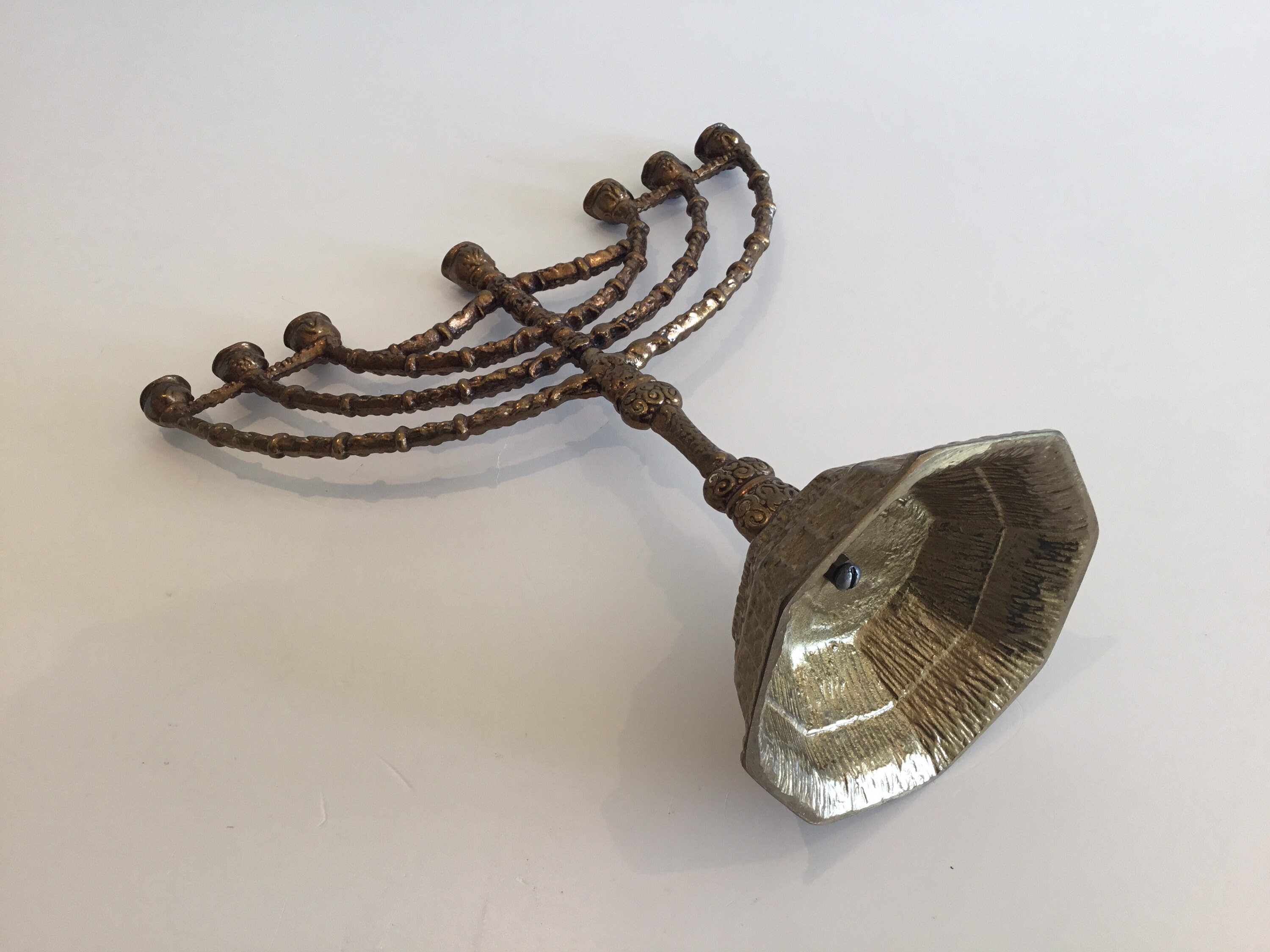 Vintage Judaica | 1950s Bronze Hanukkah Menorah, Seven-Branch Candelabra — photo 8 of 8