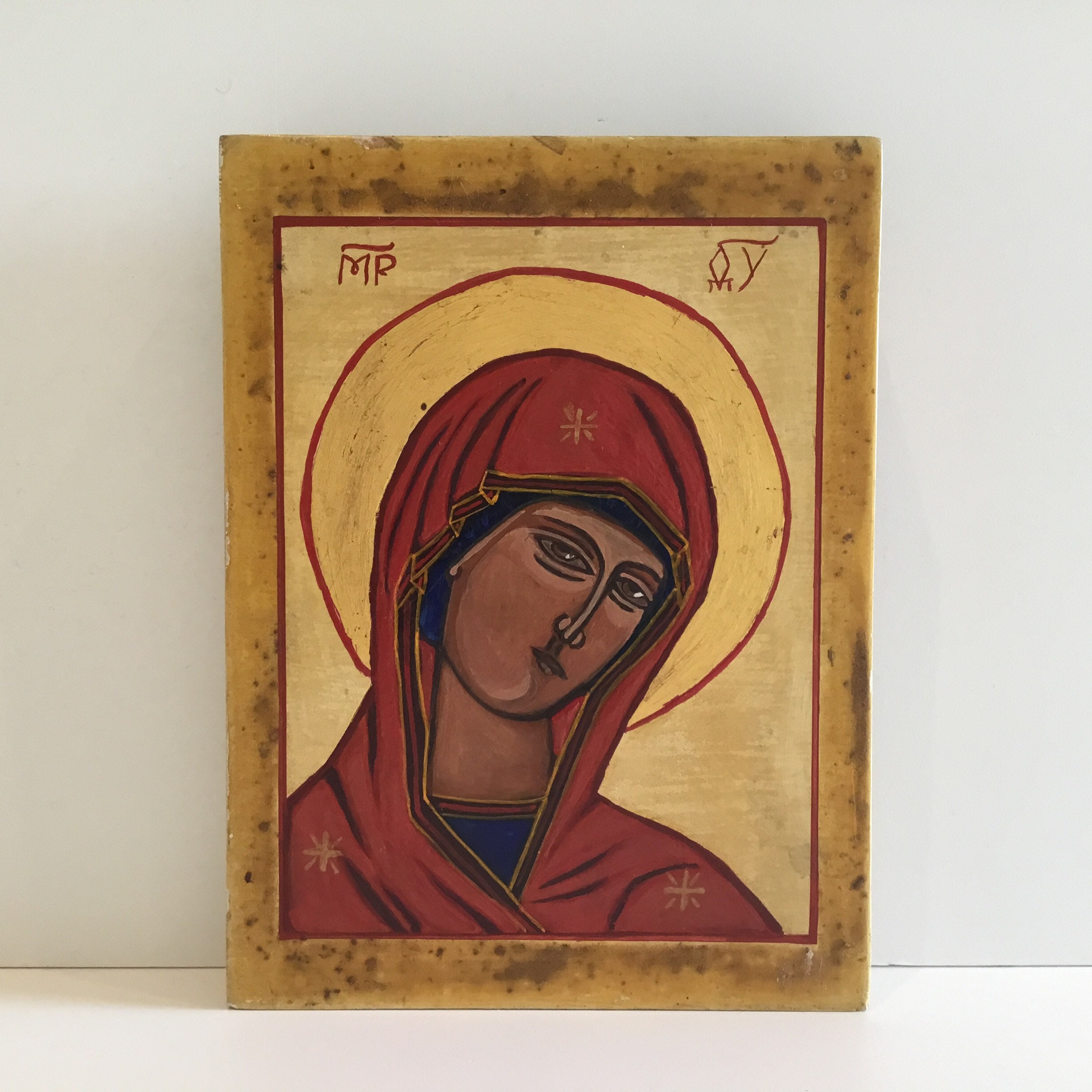 Vintage Icon | Orthodox Saint Mary 1950s, Hand Painted Tempera on Wood — photo 2 of 8