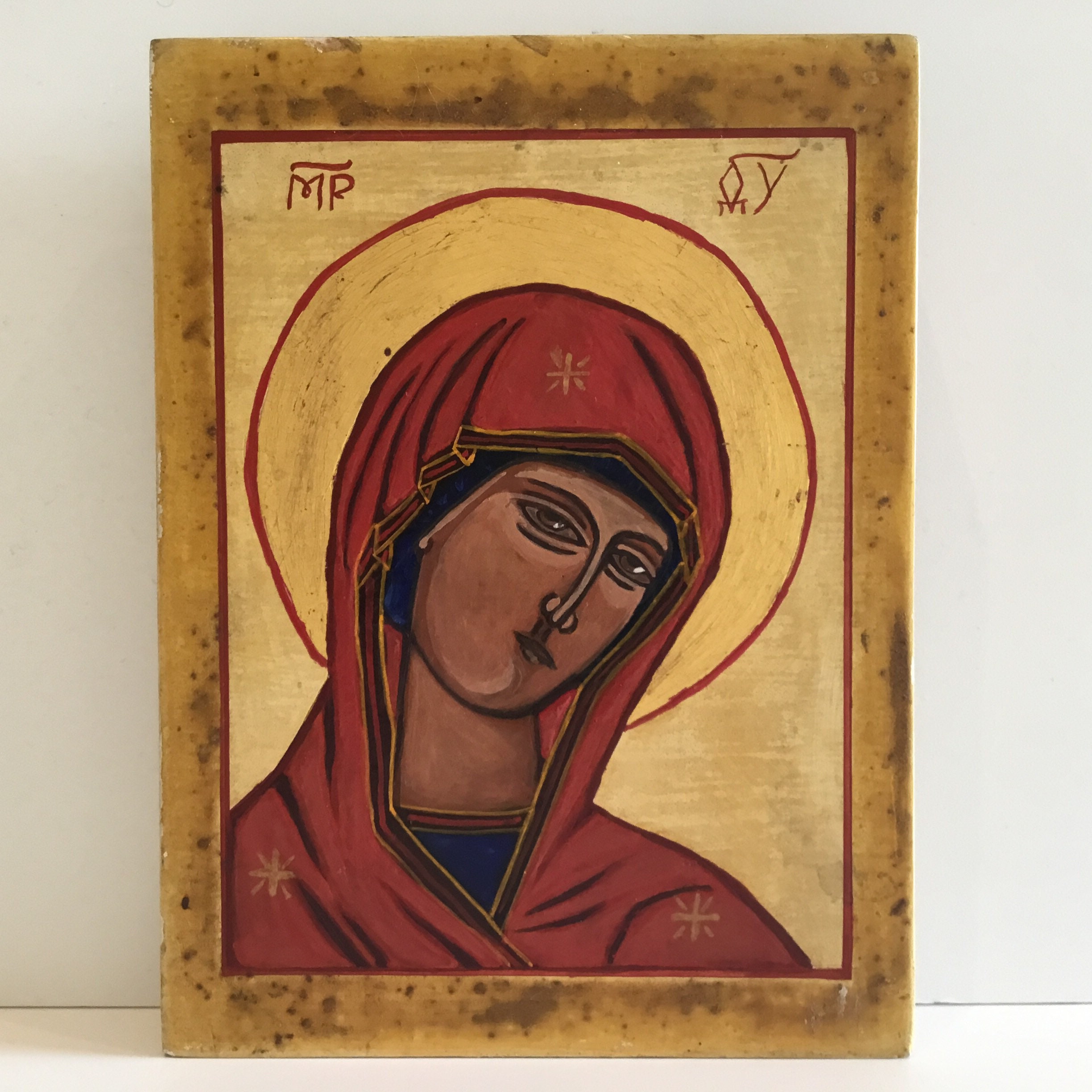 Vintage Icon | Orthodox Saint Mary 1950s, Hand Painted Tempera on Wood — photo 3 of 8