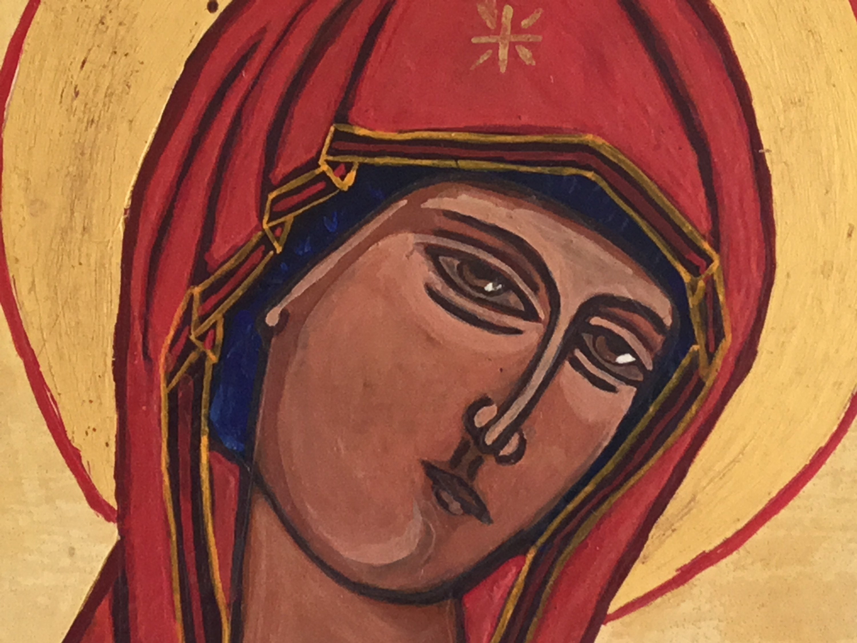 Vintage Icon | Orthodox Saint Mary 1950s, Hand Painted Tempera on Wood — photo 6 of 8
