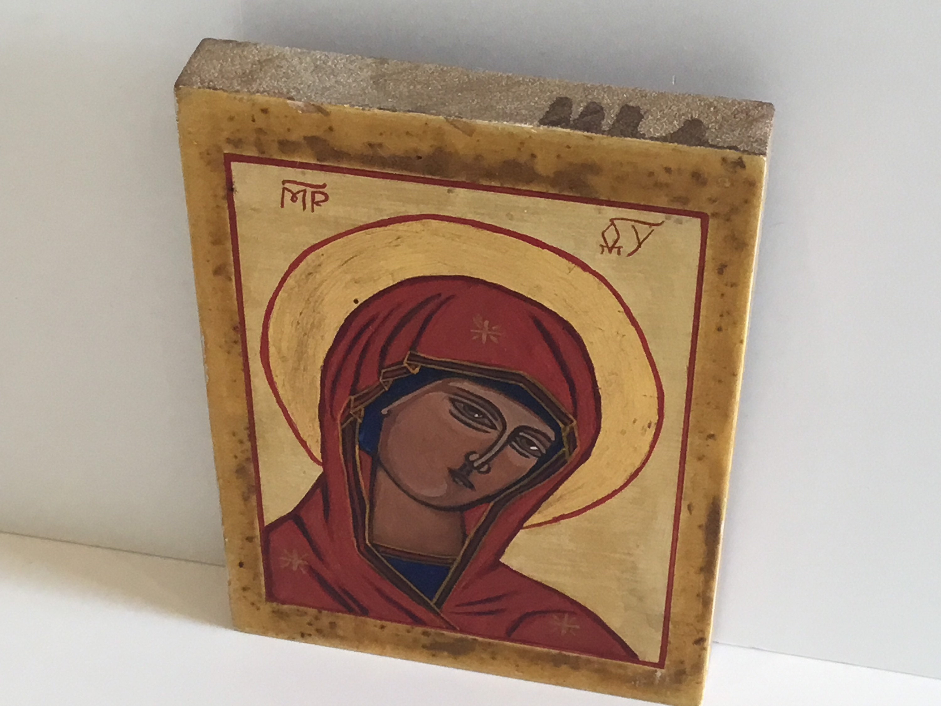 Vintage Icon | Orthodox Saint Mary 1950s, Hand Painted Tempera on Wood — photo 7 of 8