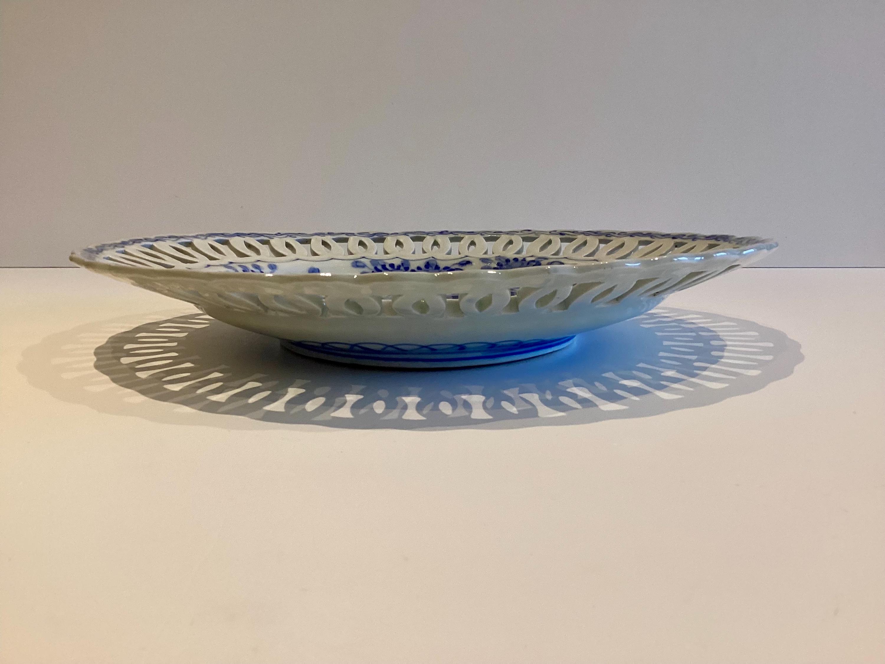Antique Porcelain Plate | Late 19th-20thC Chinese Qing Dynasty, Blue Cobalt Reticulated — photo 7 of 11