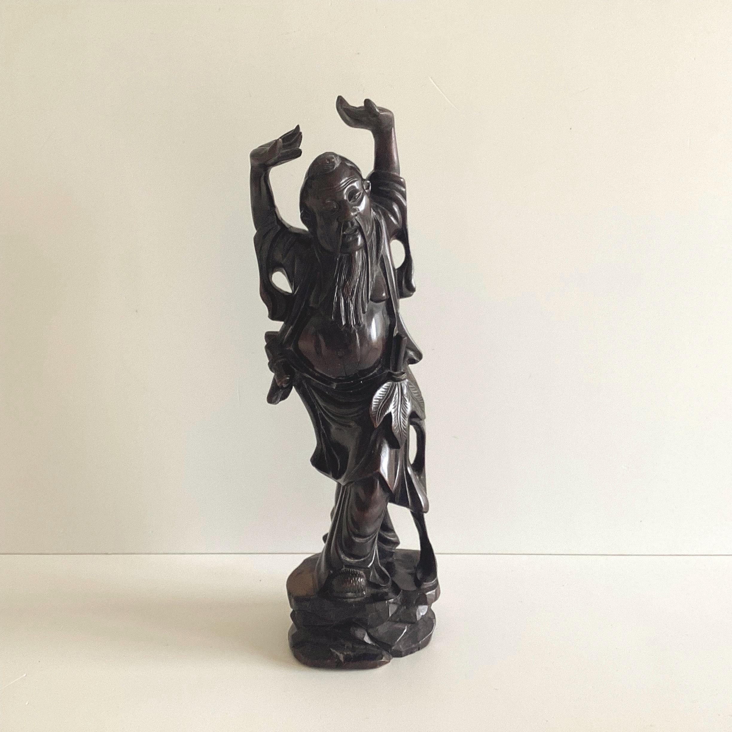 Antique Sculpture | China 1900s Wood Carving of Shou Xing, God of Longevity — photo 2 of 11