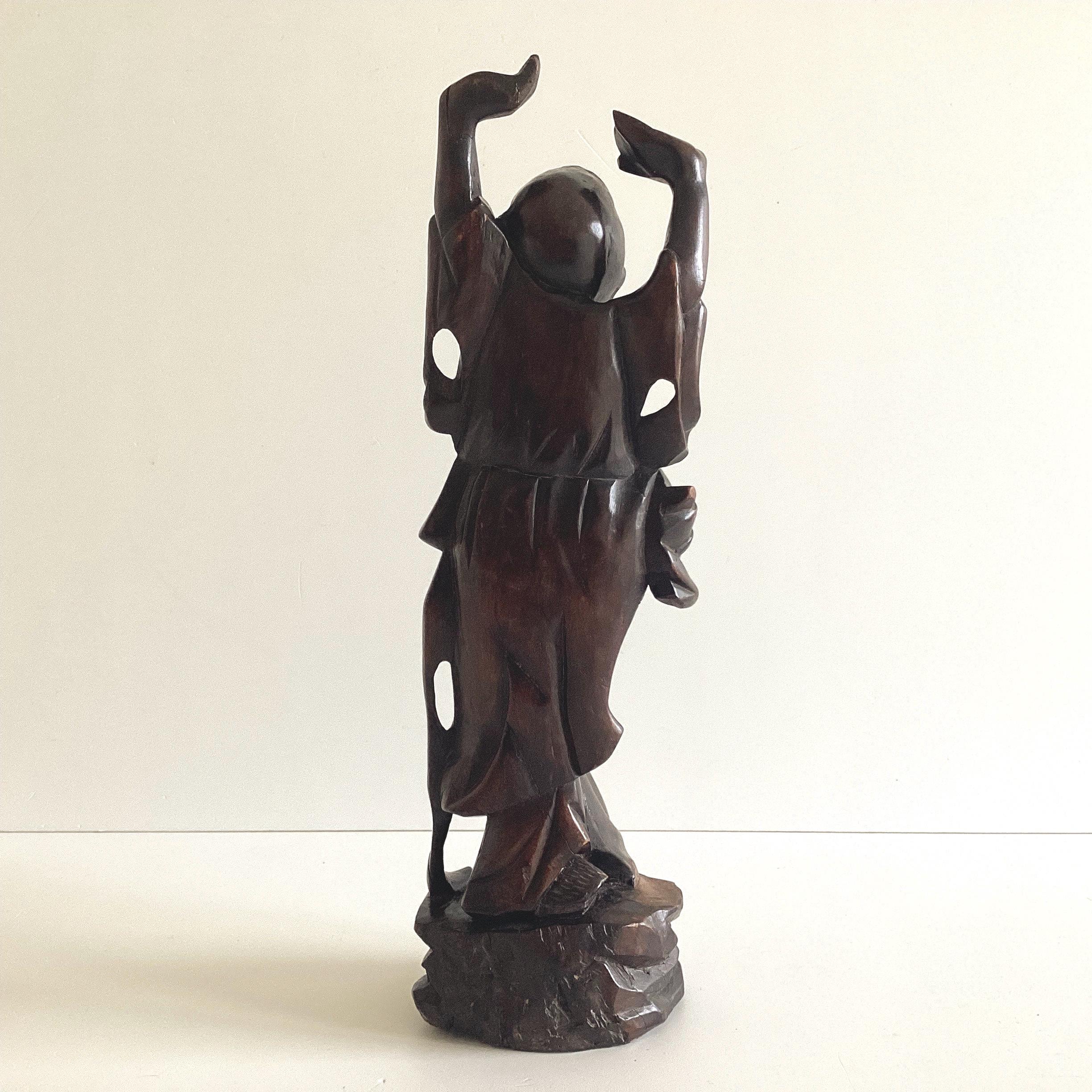 Antique Sculpture | China 1900s Wood Carving of Shou Xing, God of Longevity — photo 6 of 11