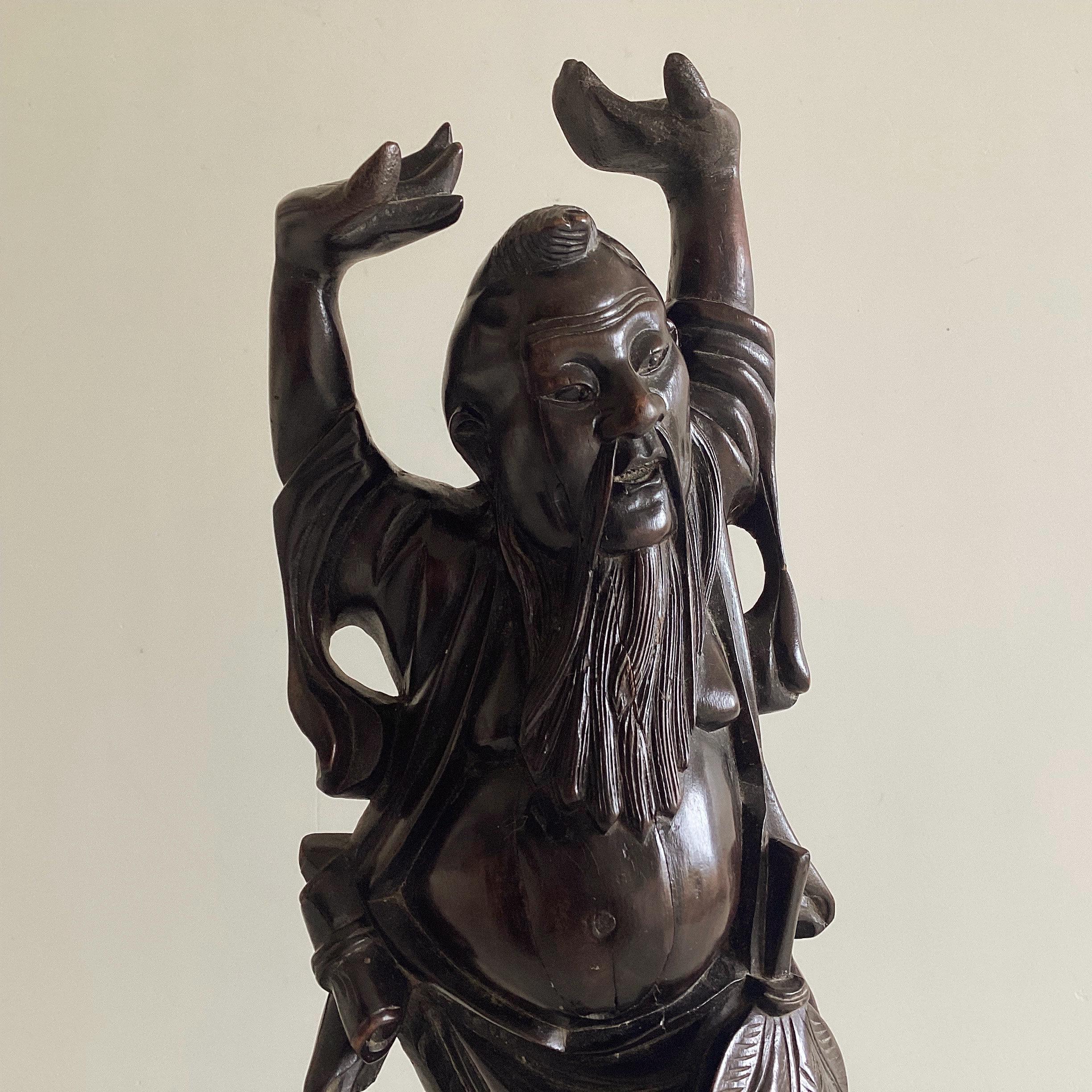 Antique Sculpture | China 1900s Wood Carving of Shou Xing, God of Longevity — photo 8 of 11