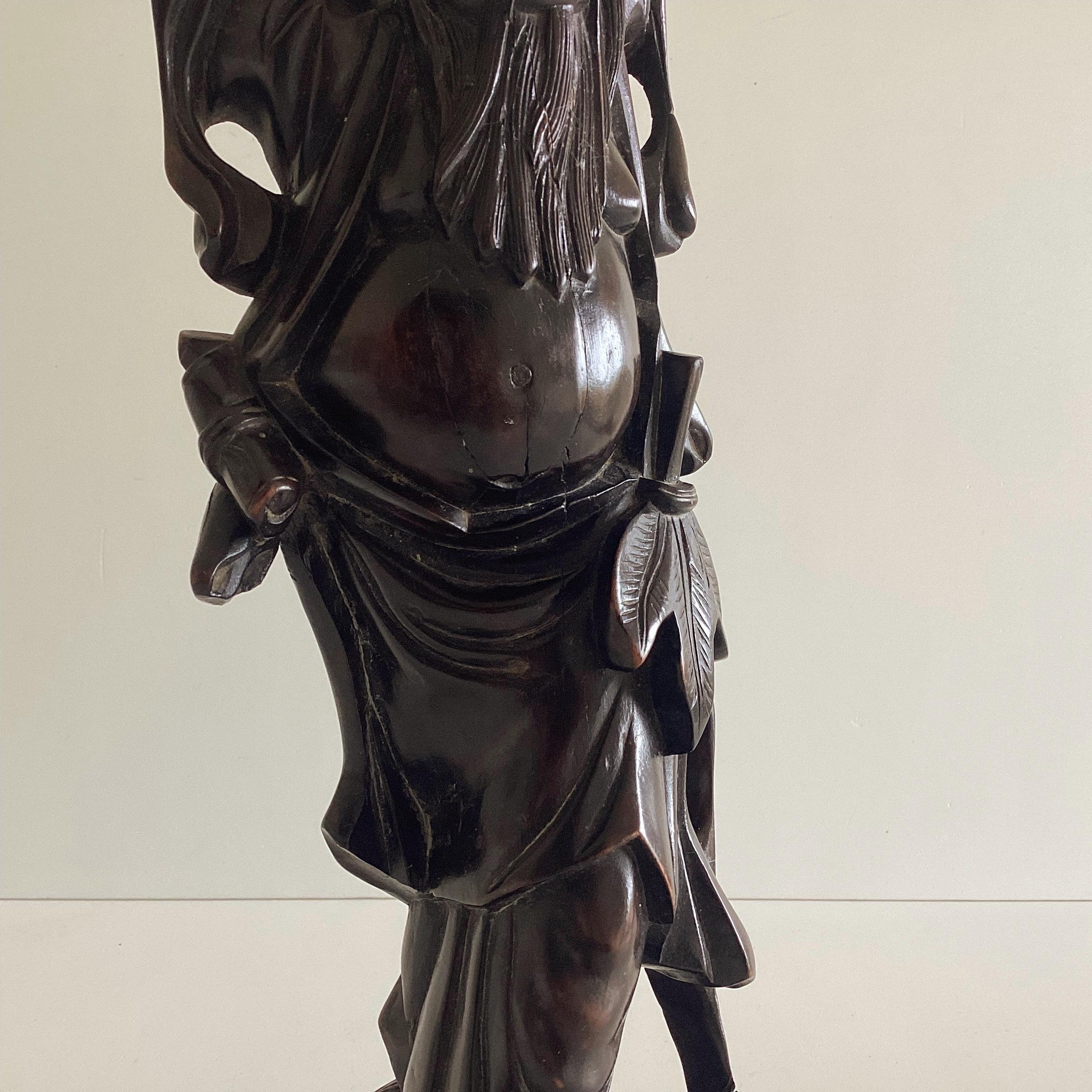 Antique Sculpture | China 1900s Wood Carving of Shou Xing, God of Longevity — photo 9 of 11