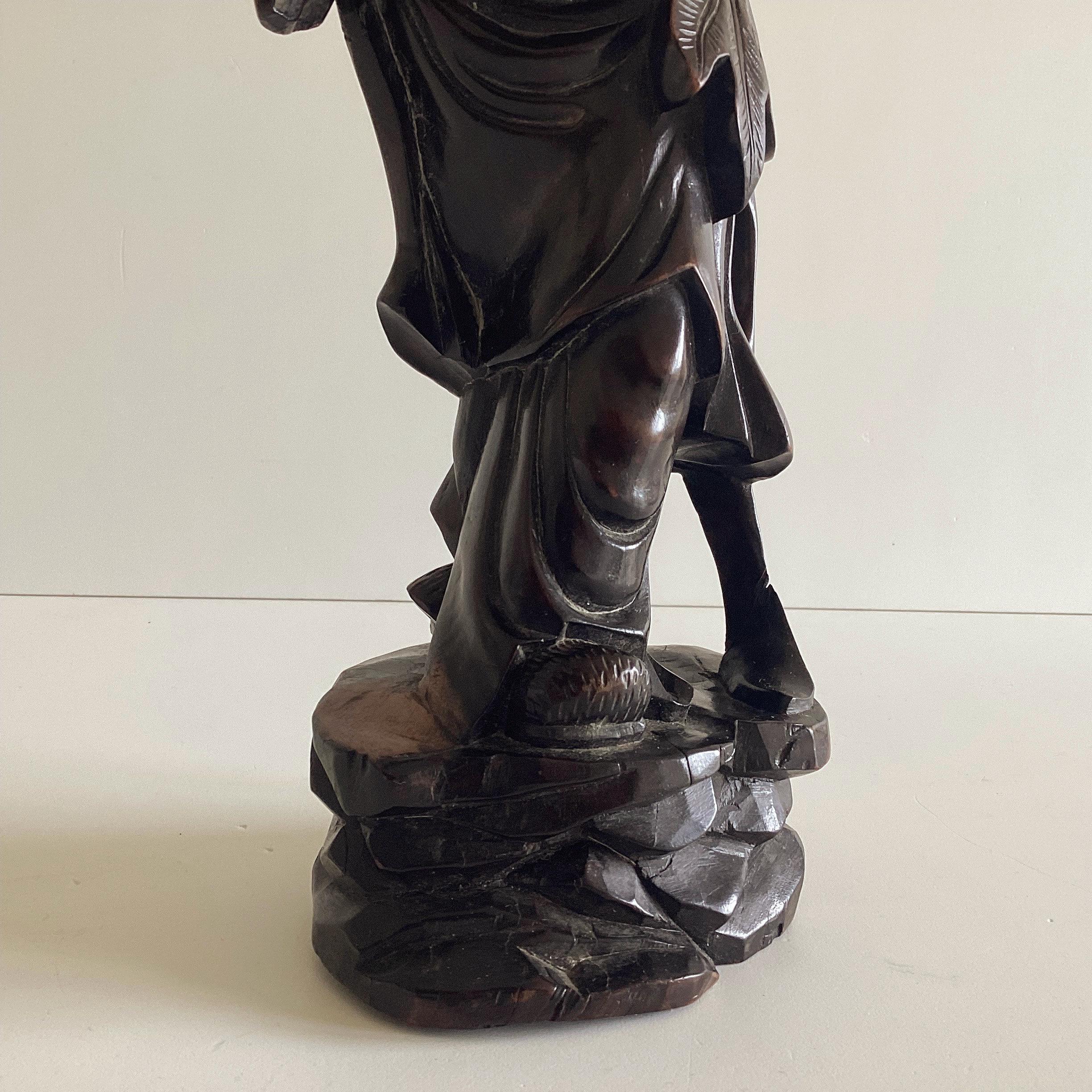 Antique Sculpture | China 1900s Wood Carving of Shou Xing, God of Longevity — photo 10 of 11
