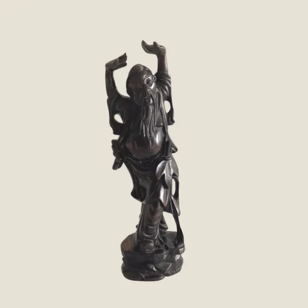 Antique Sculpture | China 1900s Wood Carving of Shou Xing, God of Longevity