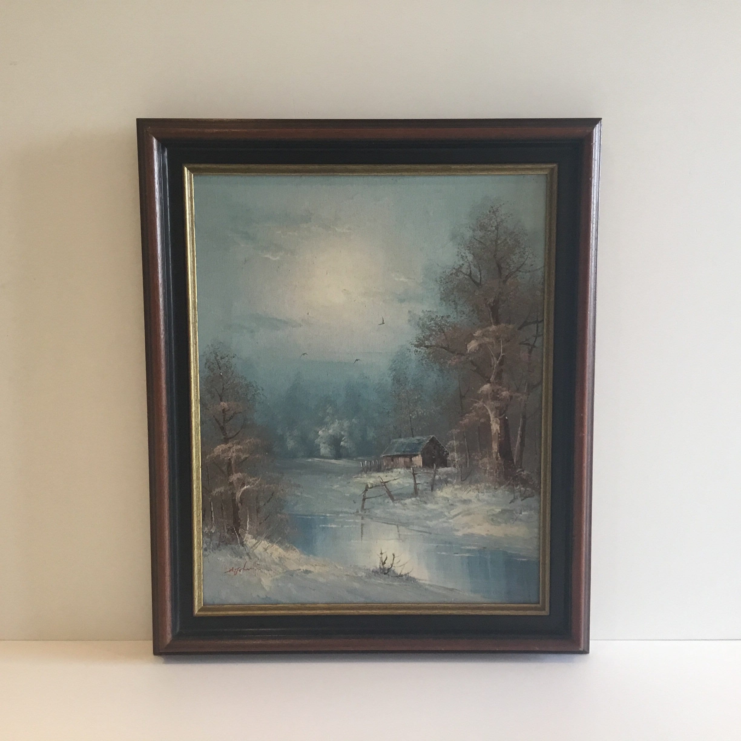 Vintage Winter Painting | Hansen John 1950s Landscape, Oil on Canvas Signed — photo 2 of 11