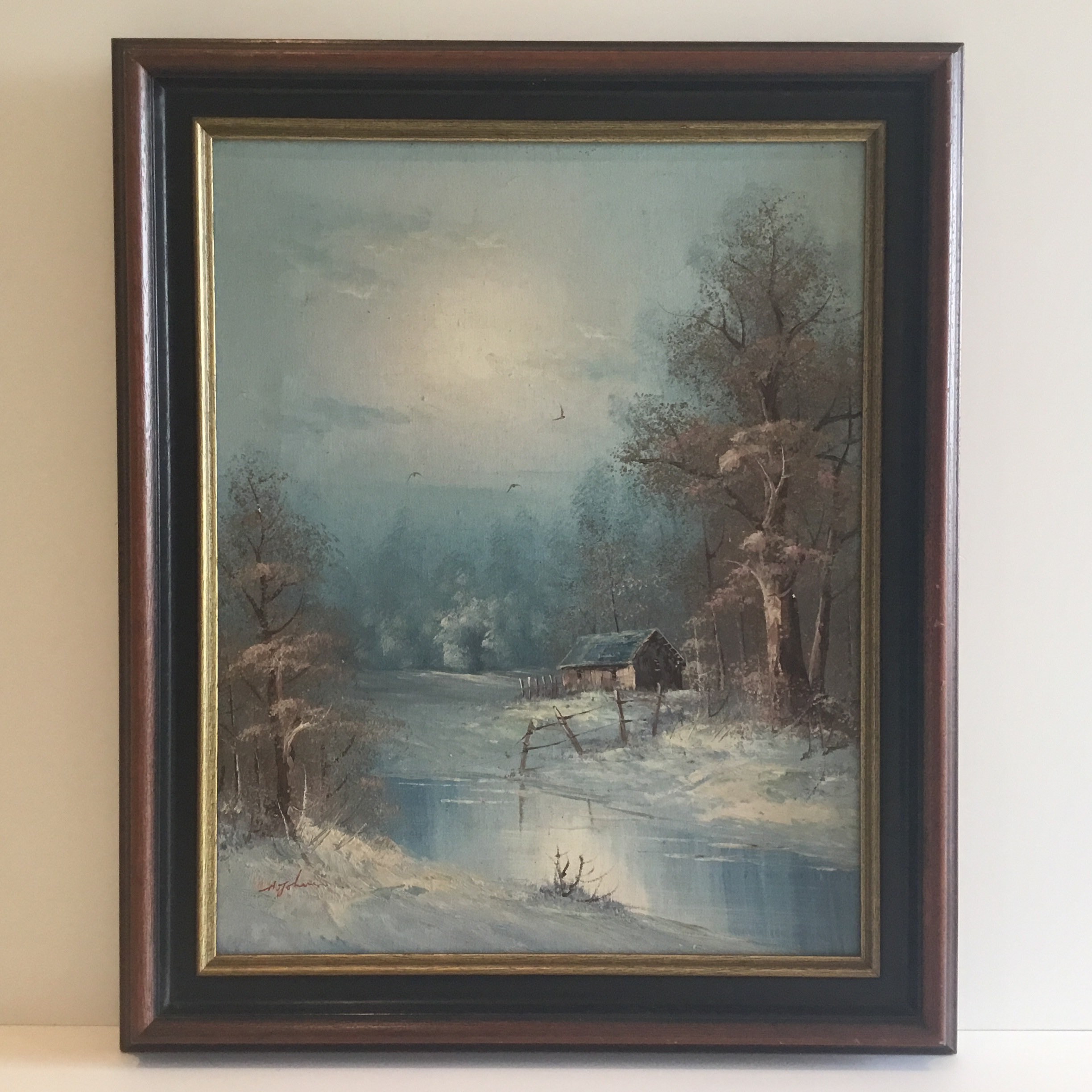 Vintage Winter Painting | Hansen John 1950s Landscape, Oil on Canvas Signed — photo 3 of 11