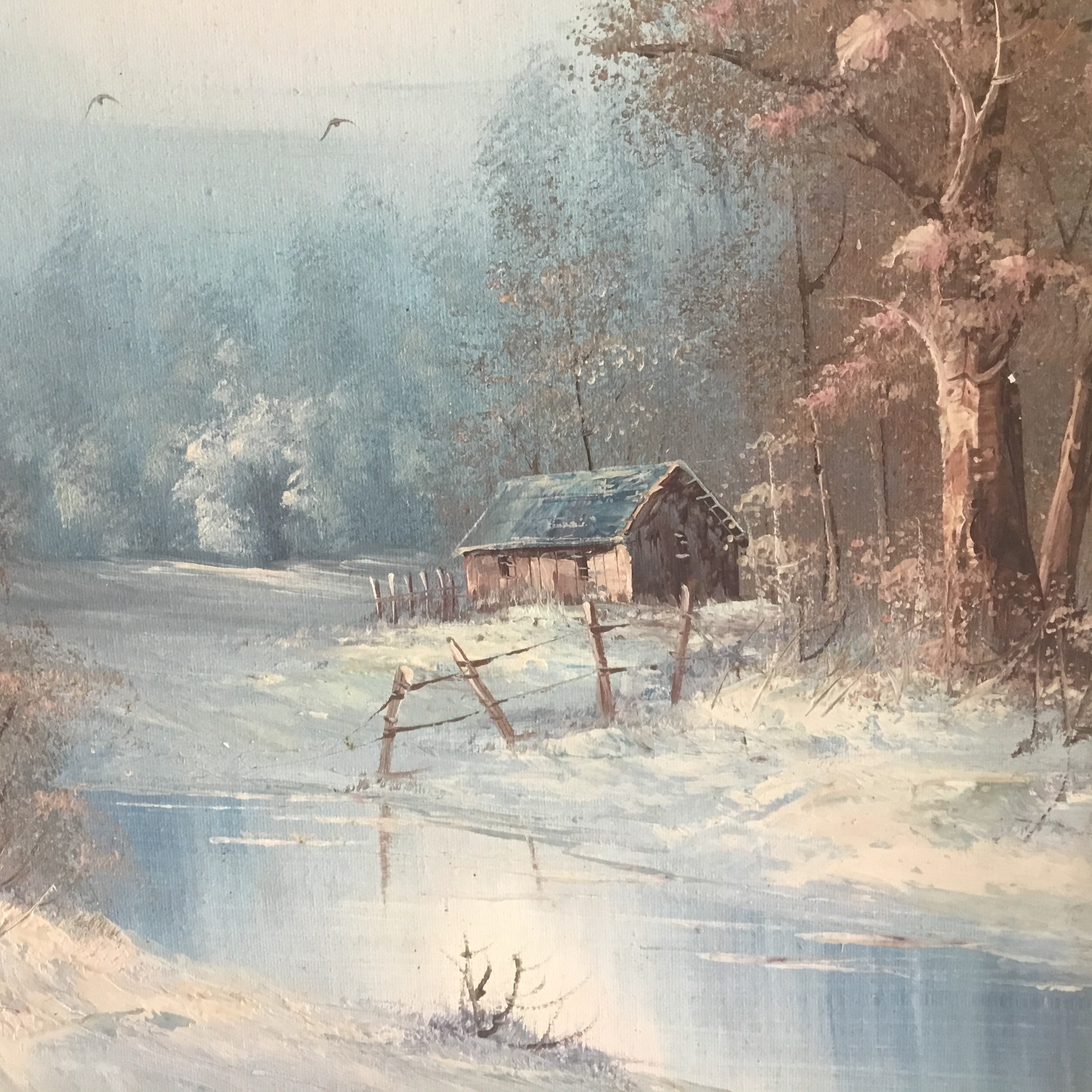 Vintage Winter Painting | Hansen John 1950s Landscape, Oil on Canvas Signed — photo 4 of 11