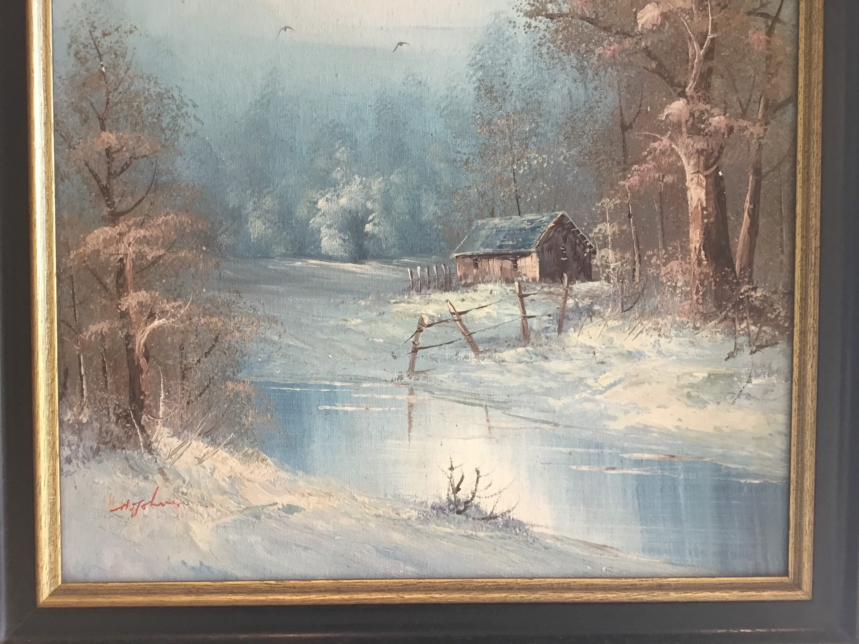 Vintage Winter Painting | Hansen John 1950s Landscape, Oil on Canvas Signed — photo 7 of 11