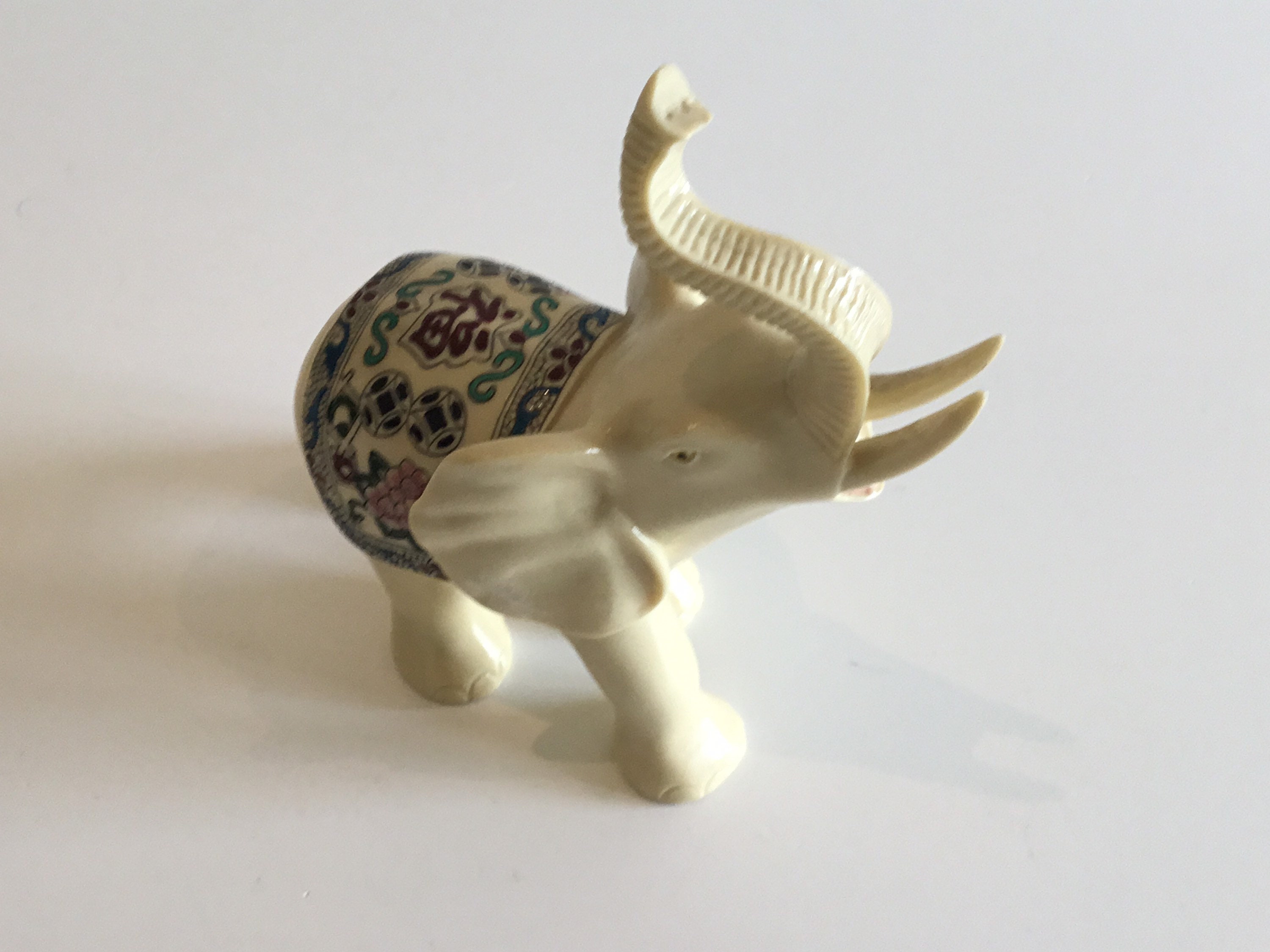 Vintage Elephant Sculpture | 1960s Chinese Lucky Elephant, Ivory Resin Hand Painted — photo 6 of 8
