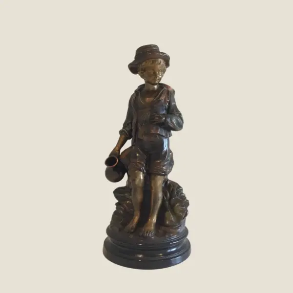 Antique Ceramic Statue | 19th Century Serreguemines France U&G Marked, Large Figurine