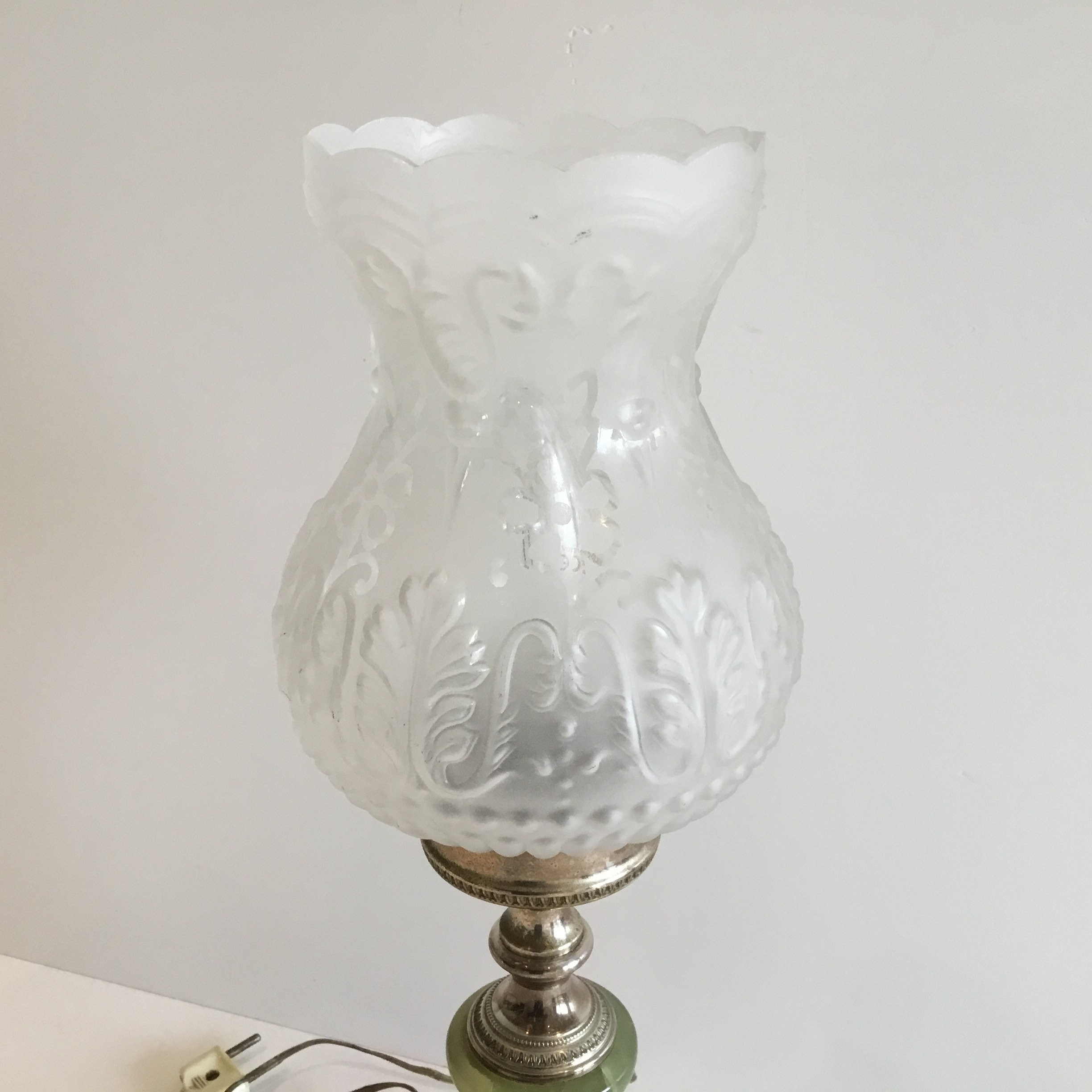 Vintage Table Lamp | 1950s Italian Onyx & Brass, Satin Glass Shade Functional — photo 7 of 9