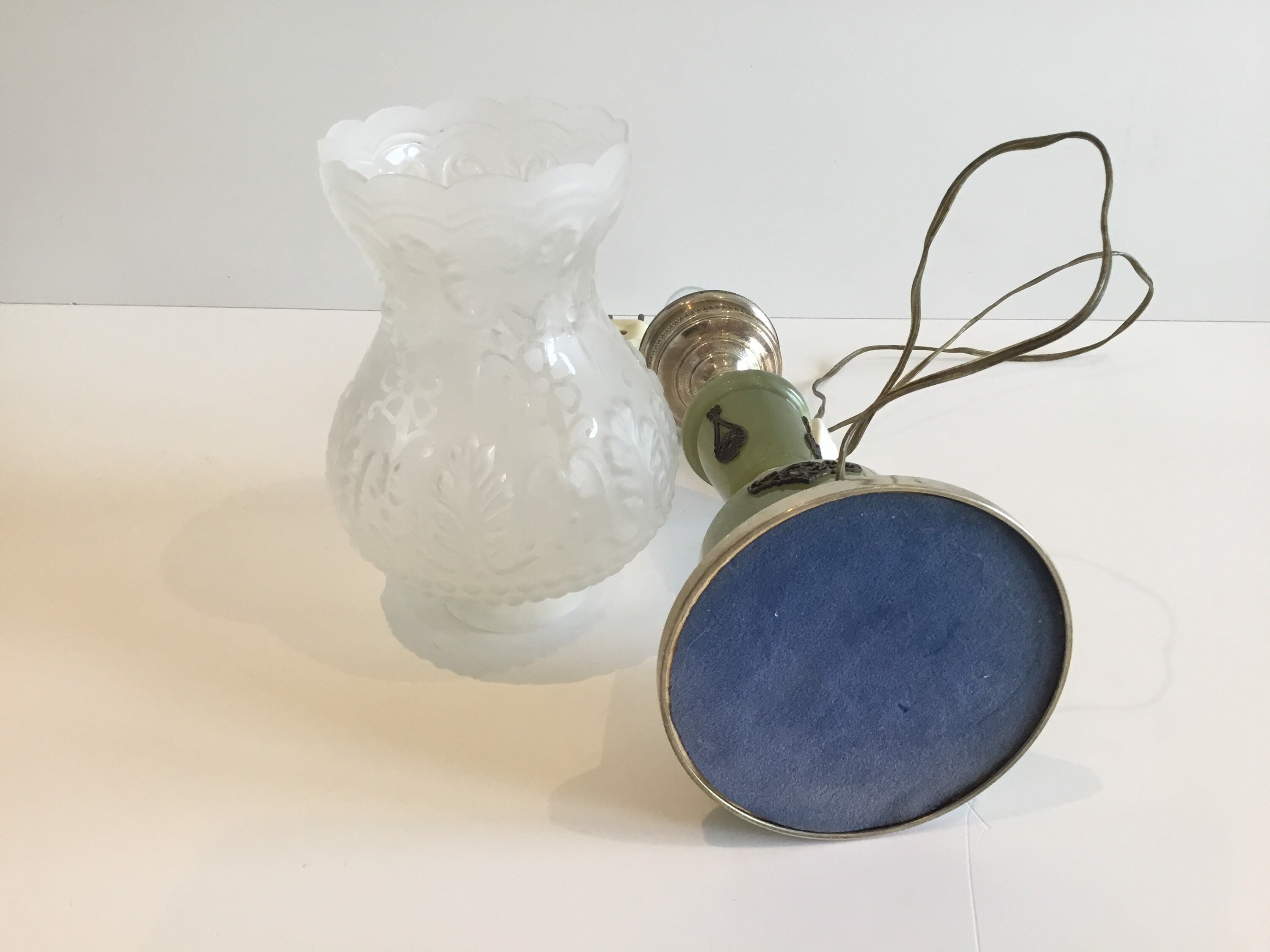 Vintage Table Lamp | 1950s Italian Onyx & Brass, Satin Glass Shade Functional — photo 9 of 9
