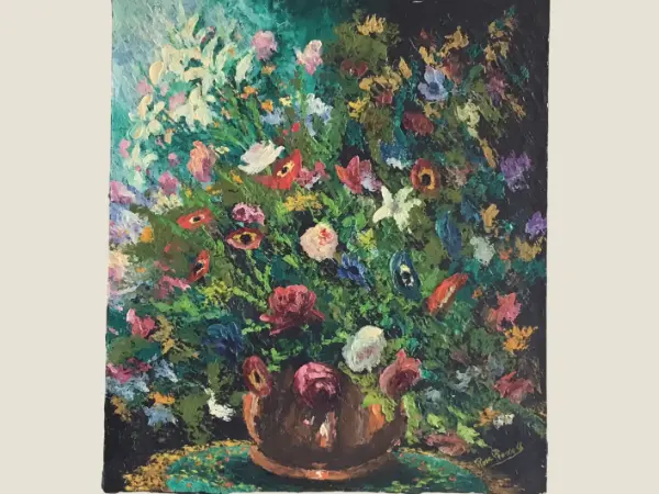 Oil Painting Floral Composition – Vintage French-Italian Art (1950s)