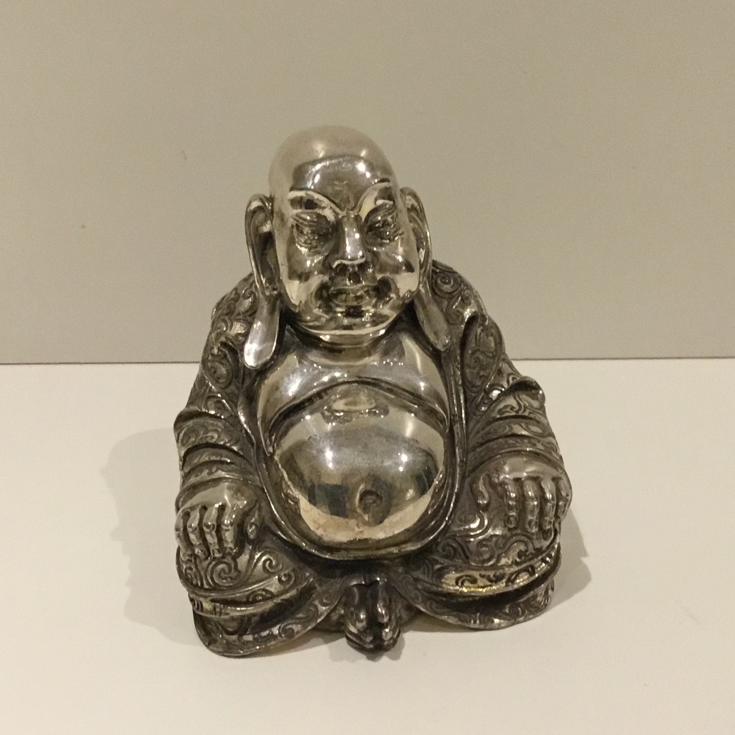 Vintage Sculpture | 1960s Italian Silver Buddha, Ranieri Silversmith Resin Art — photo 2 of 8