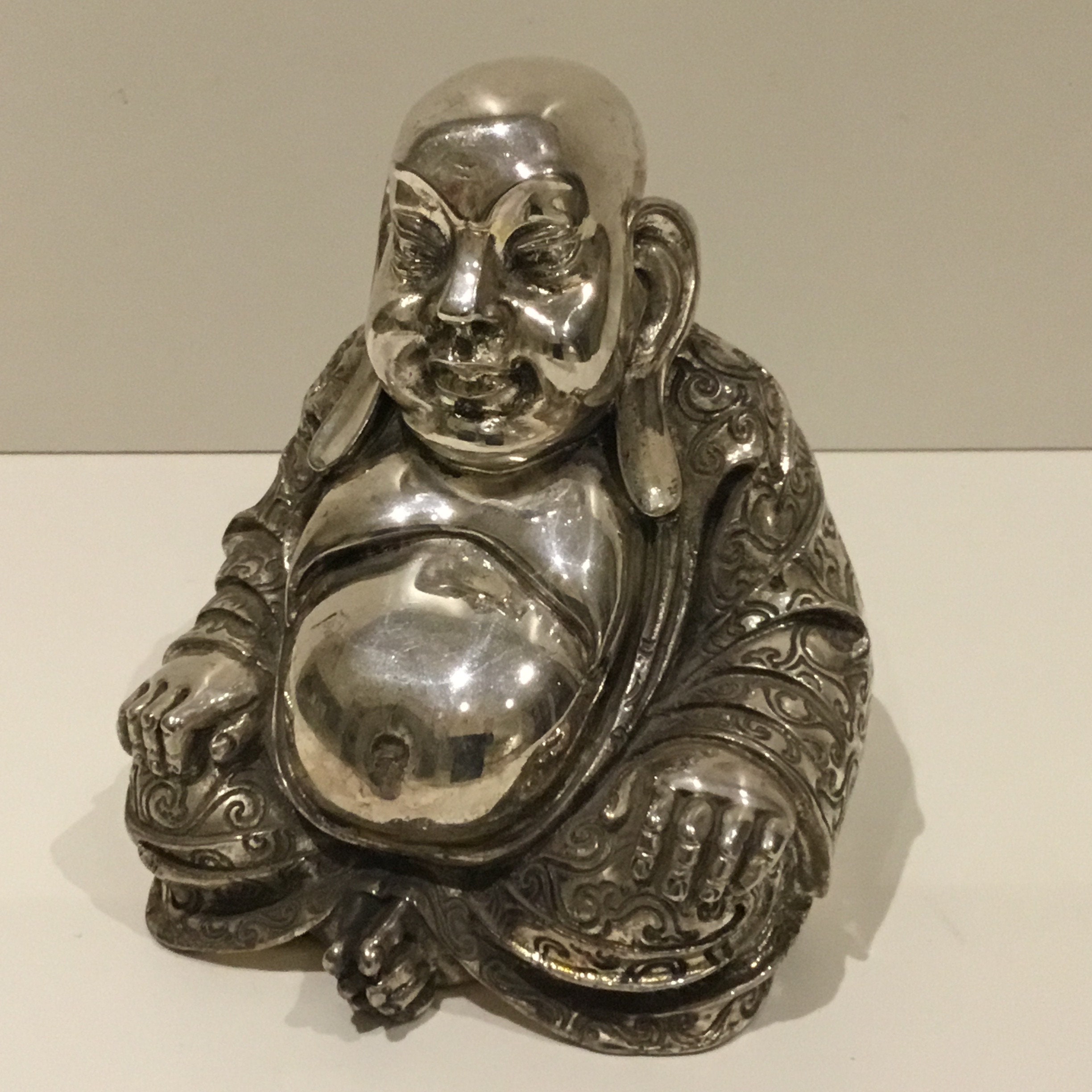 Vintage Sculpture | 1960s Italian Silver Buddha, Ranieri Silversmith Resin Art — photo 3 of 8