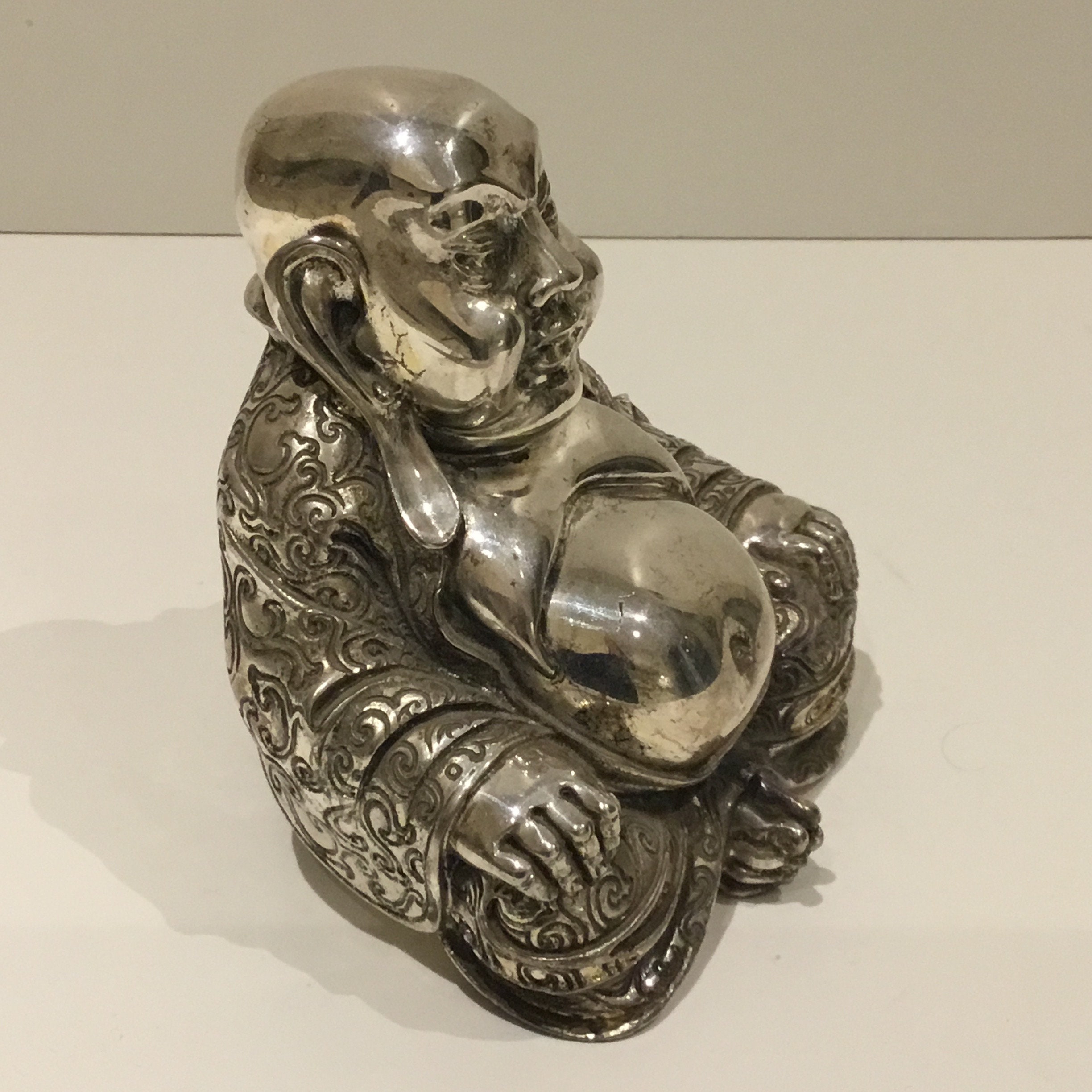 Vintage Sculpture | 1960s Italian Silver Buddha, Ranieri Silversmith Resin Art — photo 4 of 8