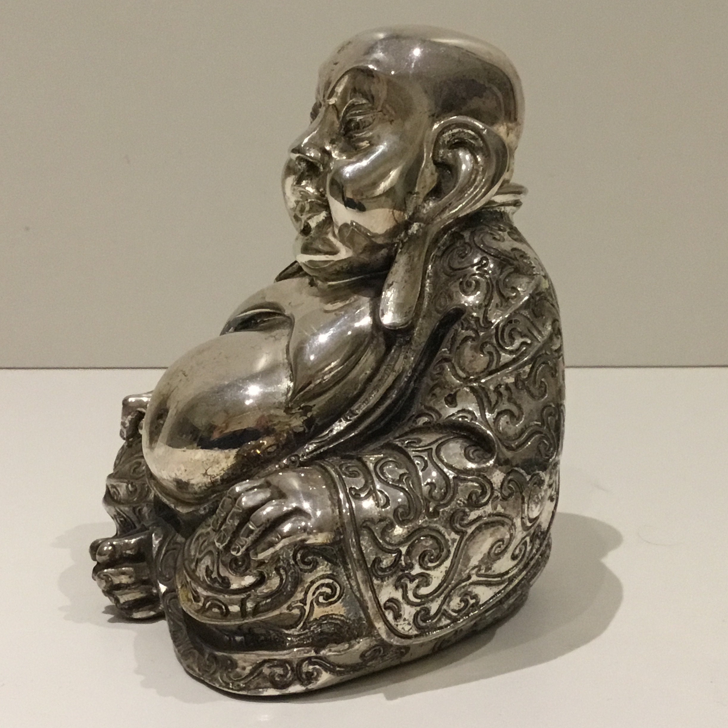 Vintage Sculpture | 1960s Italian Silver Buddha, Ranieri Silversmith Resin Art — photo 6 of 8