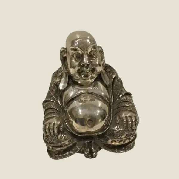 Vintage Sculpture | 1960s Italian Silver Buddha, Ranieri Silversmith Resin Art
