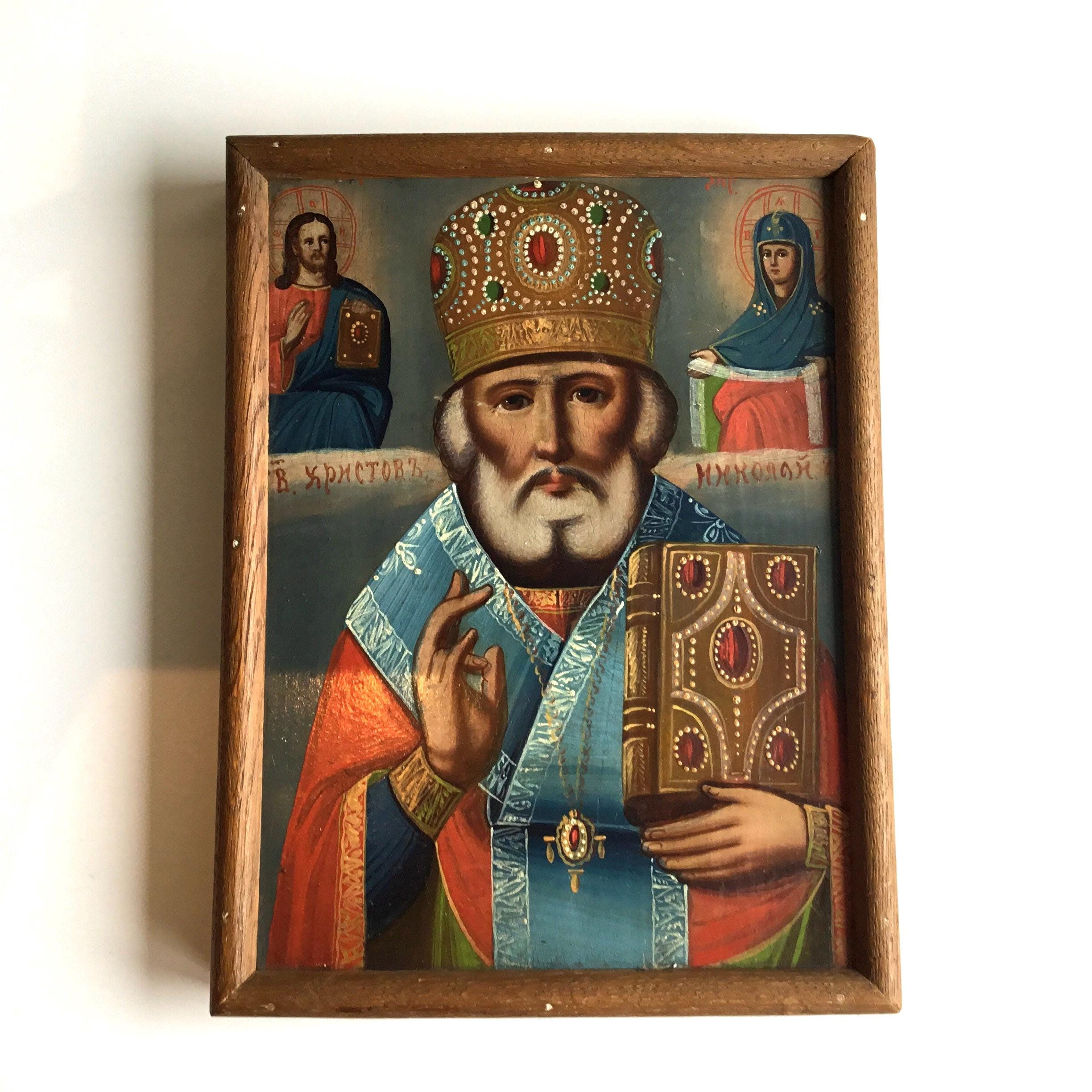 Antique Orthodox Icon – Saint Nicholas (1800s) – Hand Painted on Wood — photo 3 of 8