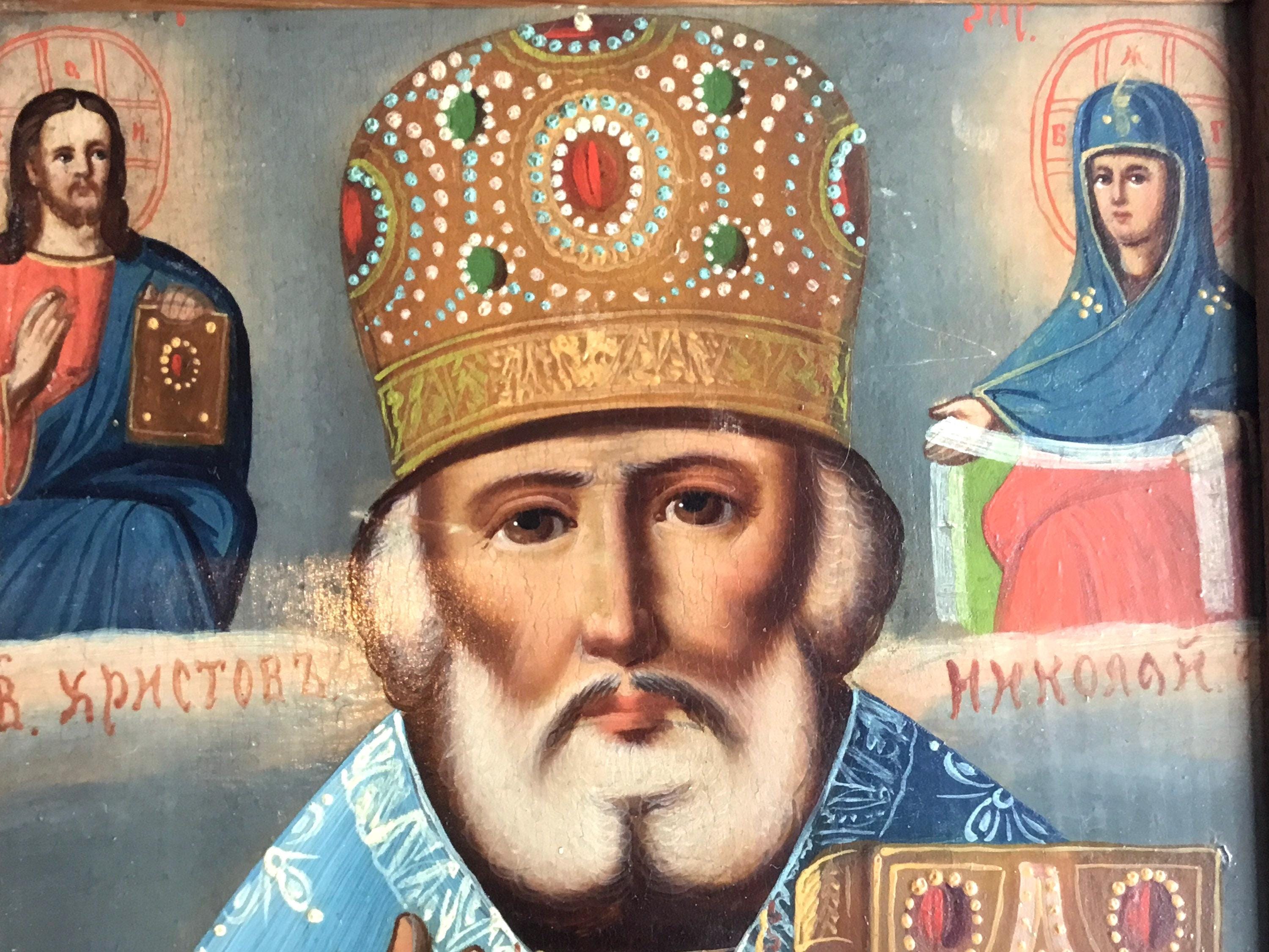 Antique Orthodox Icon – Saint Nicholas (1800s) – Hand Painted on Wood — photo 4 of 8