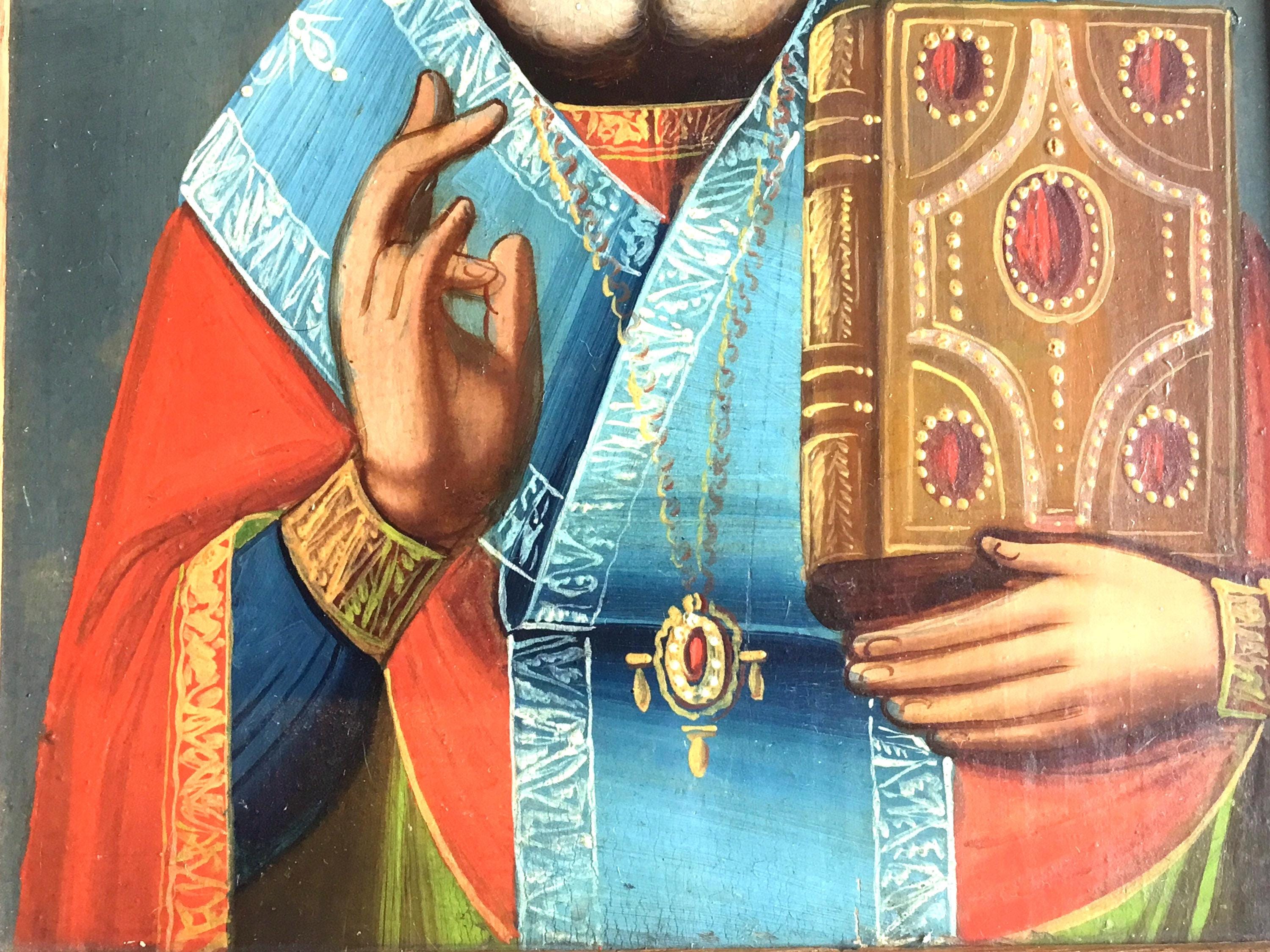 Antique Orthodox Icon – Saint Nicholas (1800s) – Hand Painted on Wood — photo 5 of 8
