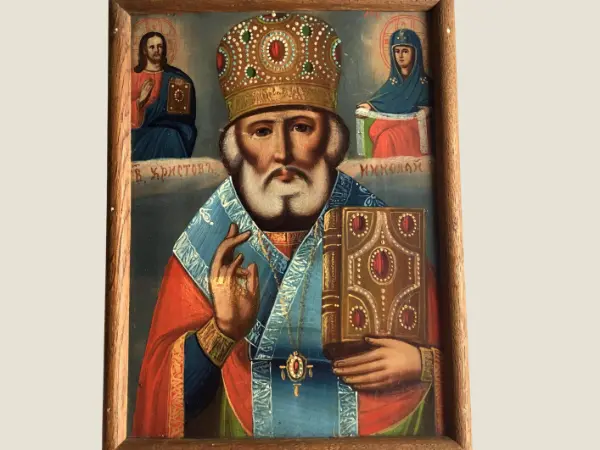 Antique Orthodox Icon – Saint Nicholas (1800s) – Hand Painted on Wood