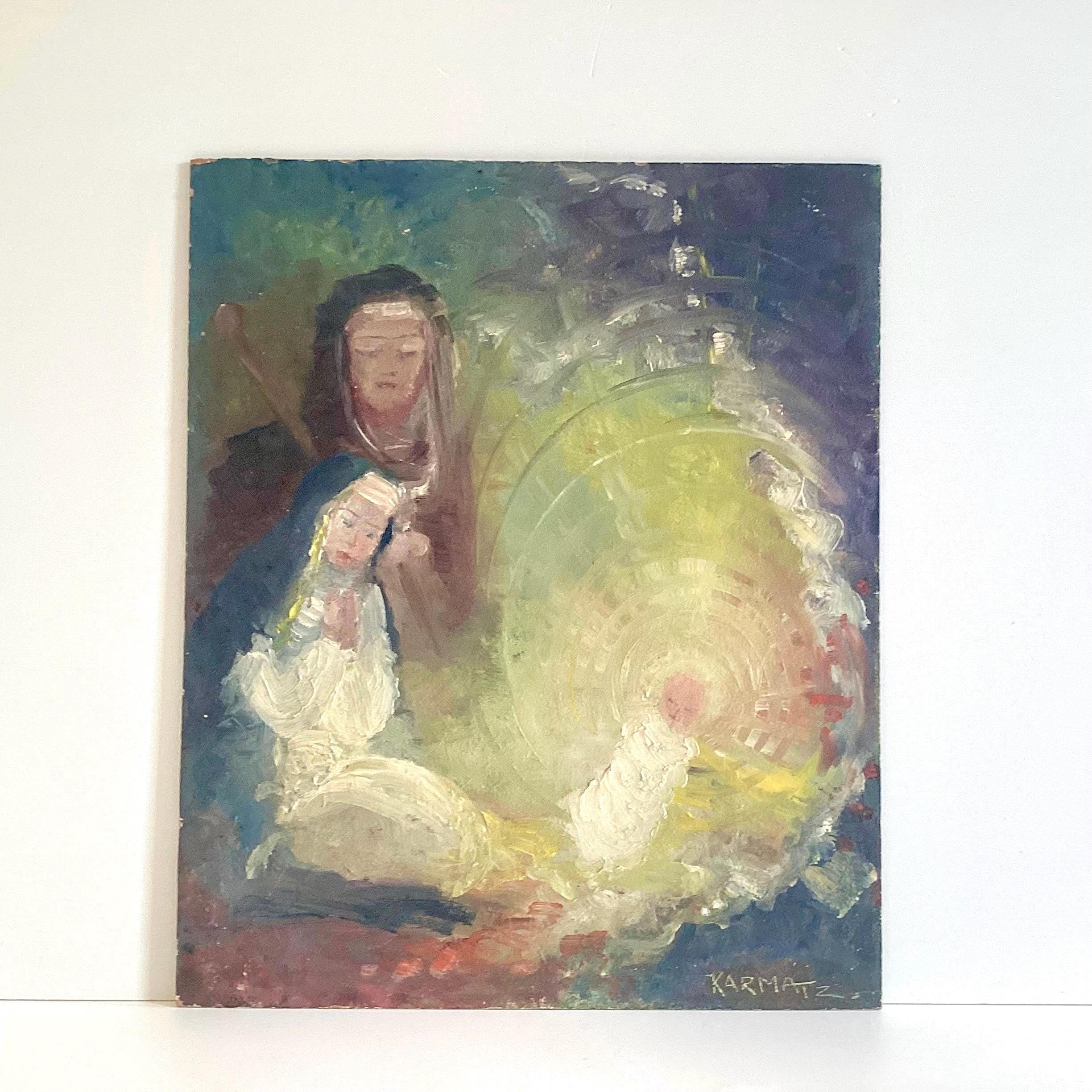 Vintage Religious Painting 1950s Madonna and Child with Mary Magdalene, Coptic Ethiopian Style — photo 2 of 11