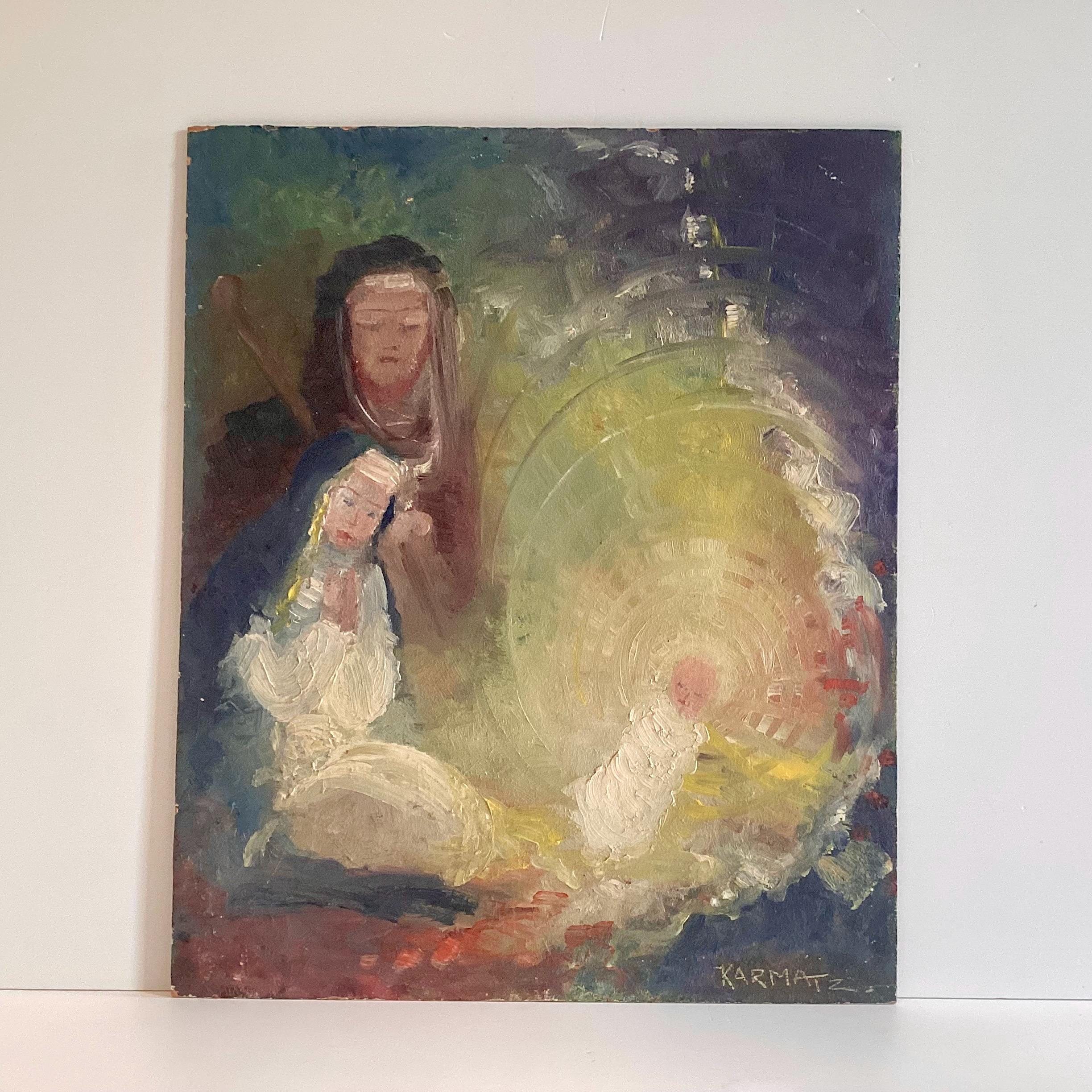 Vintage Religious Painting 1950s Madonna and Child with Mary Magdalene, Coptic Ethiopian Style — photo 3 of 11
