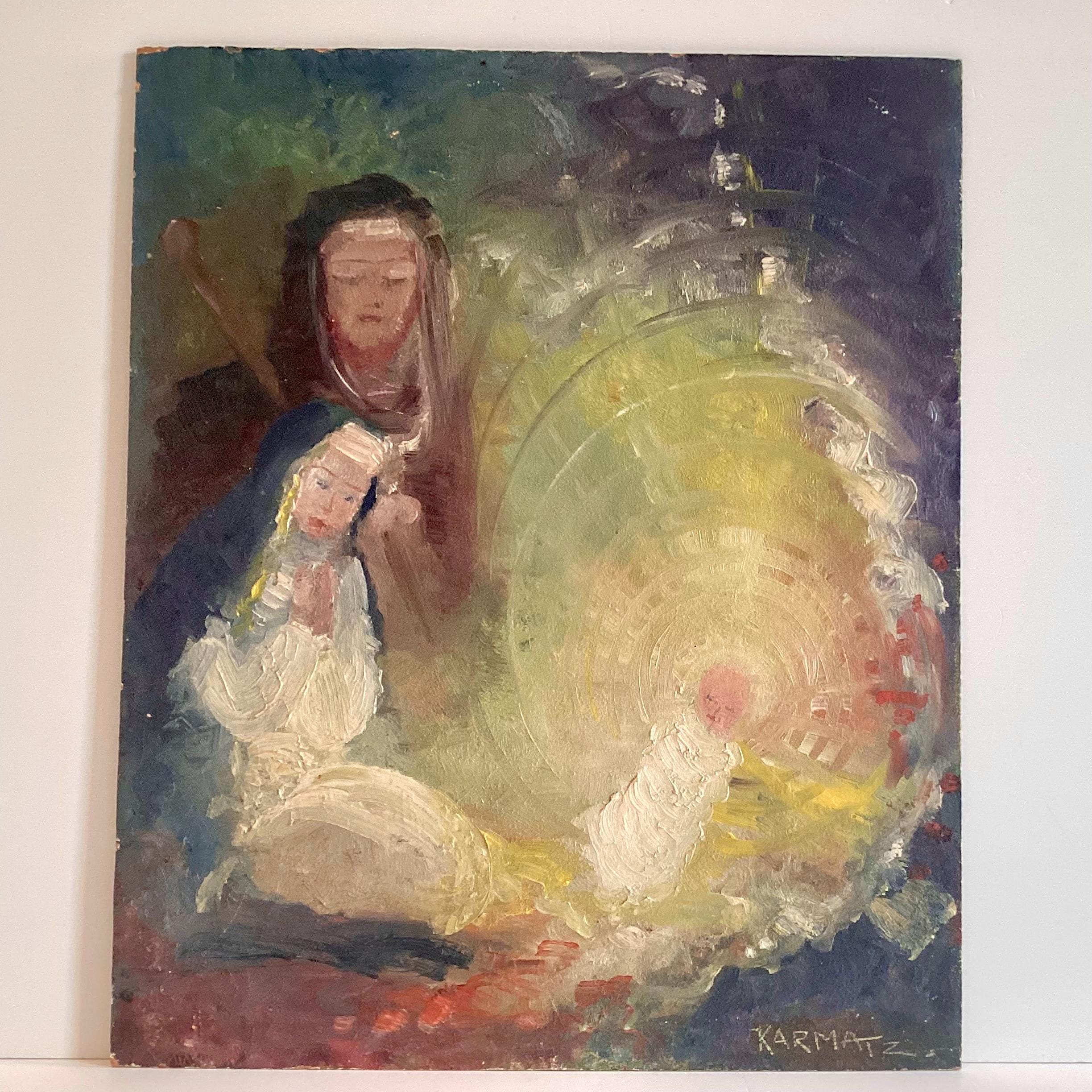 Vintage Religious Painting 1950s Madonna and Child with Mary Magdalene, Coptic Ethiopian Style — photo 4 of 11