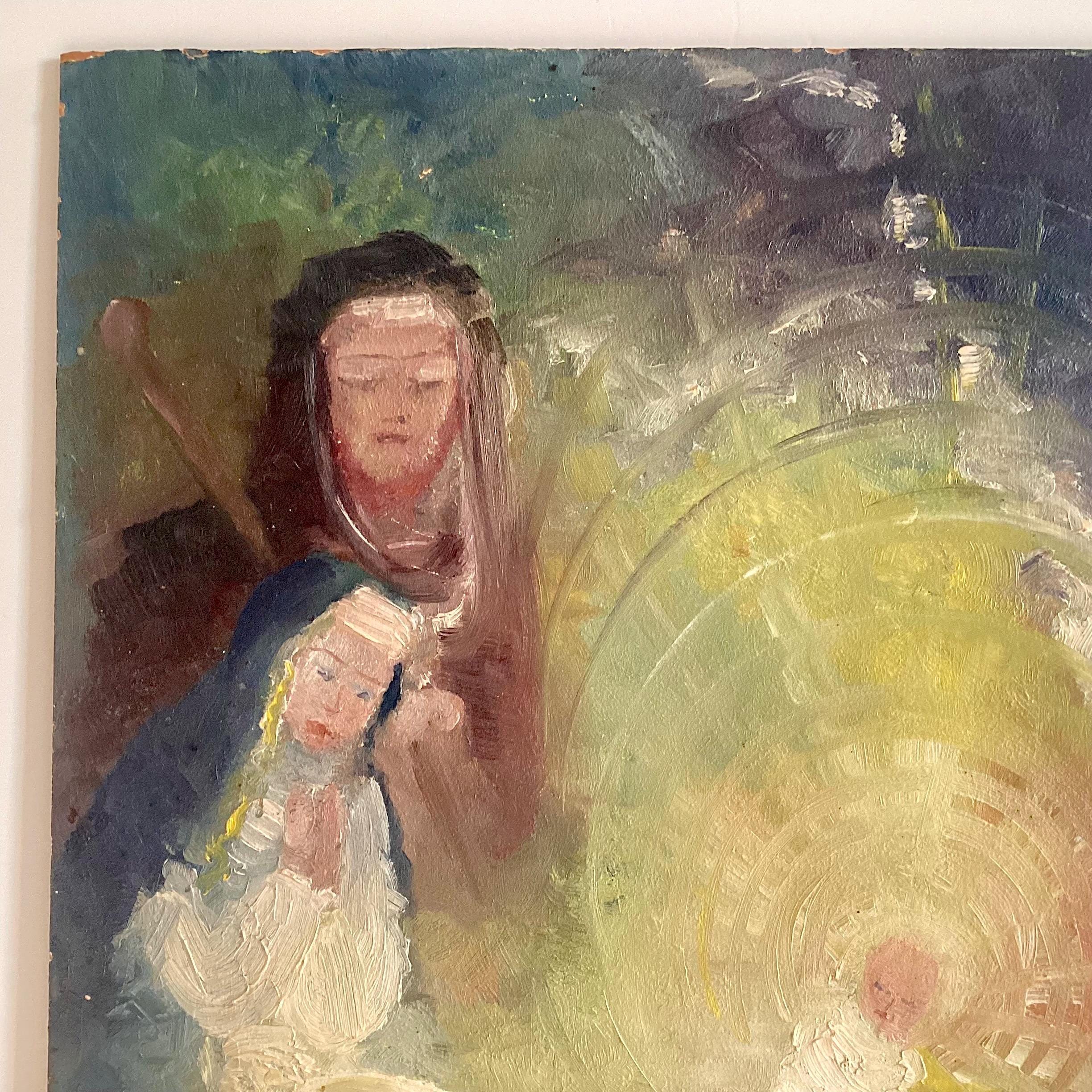 Vintage Religious Painting 1950s Madonna and Child with Mary Magdalene, Coptic Ethiopian Style — photo 5 of 11
