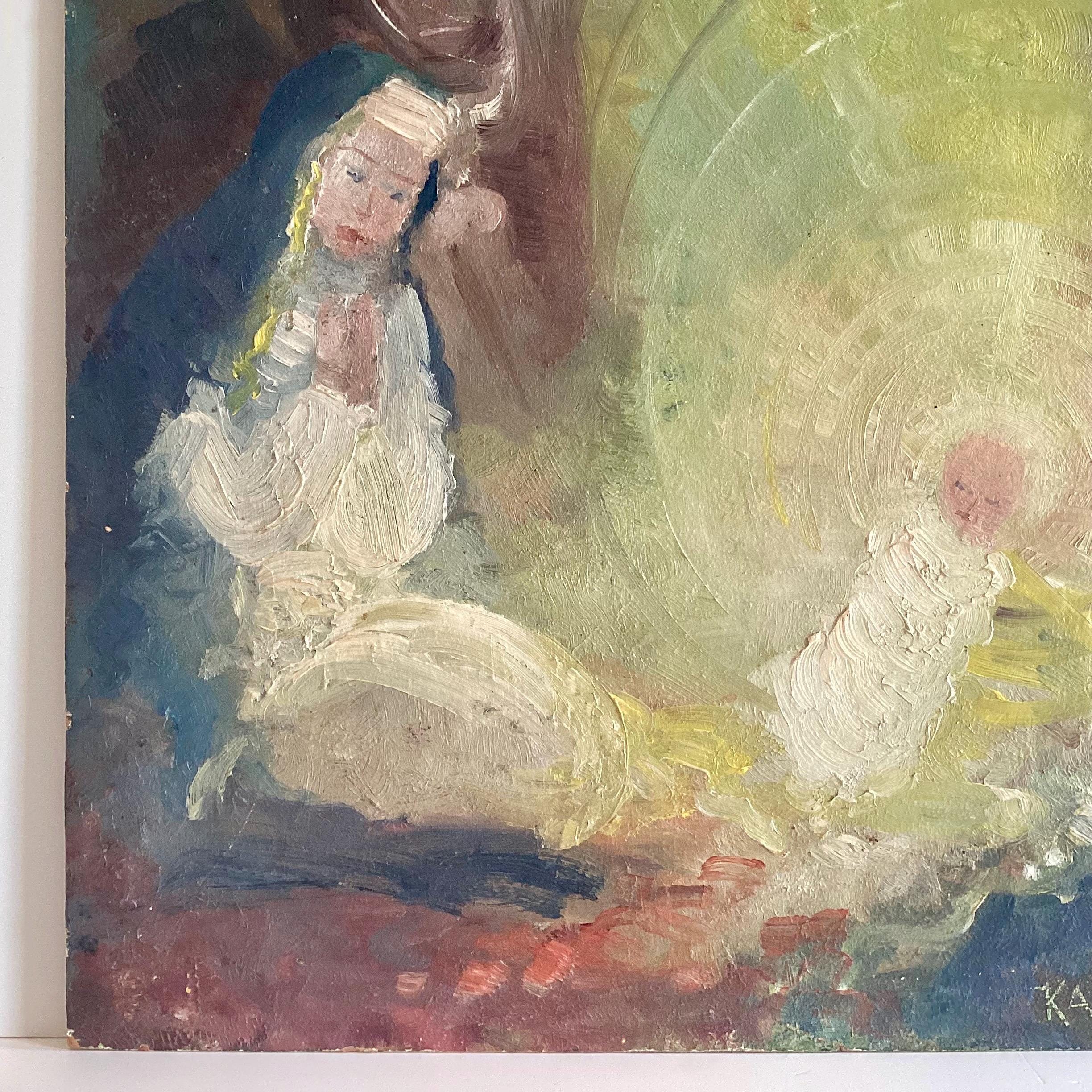 Vintage Religious Painting 1950s Madonna and Child with Mary Magdalene, Coptic Ethiopian Style — photo 7 of 11