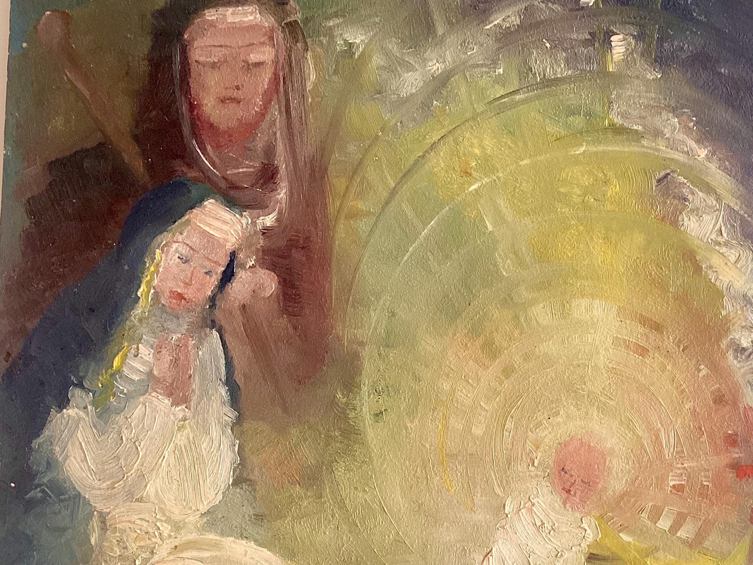Vintage Religious Painting 1950s Madonna and Child with Mary Magdalene, Coptic Ethiopian Style — photo 9 of 11