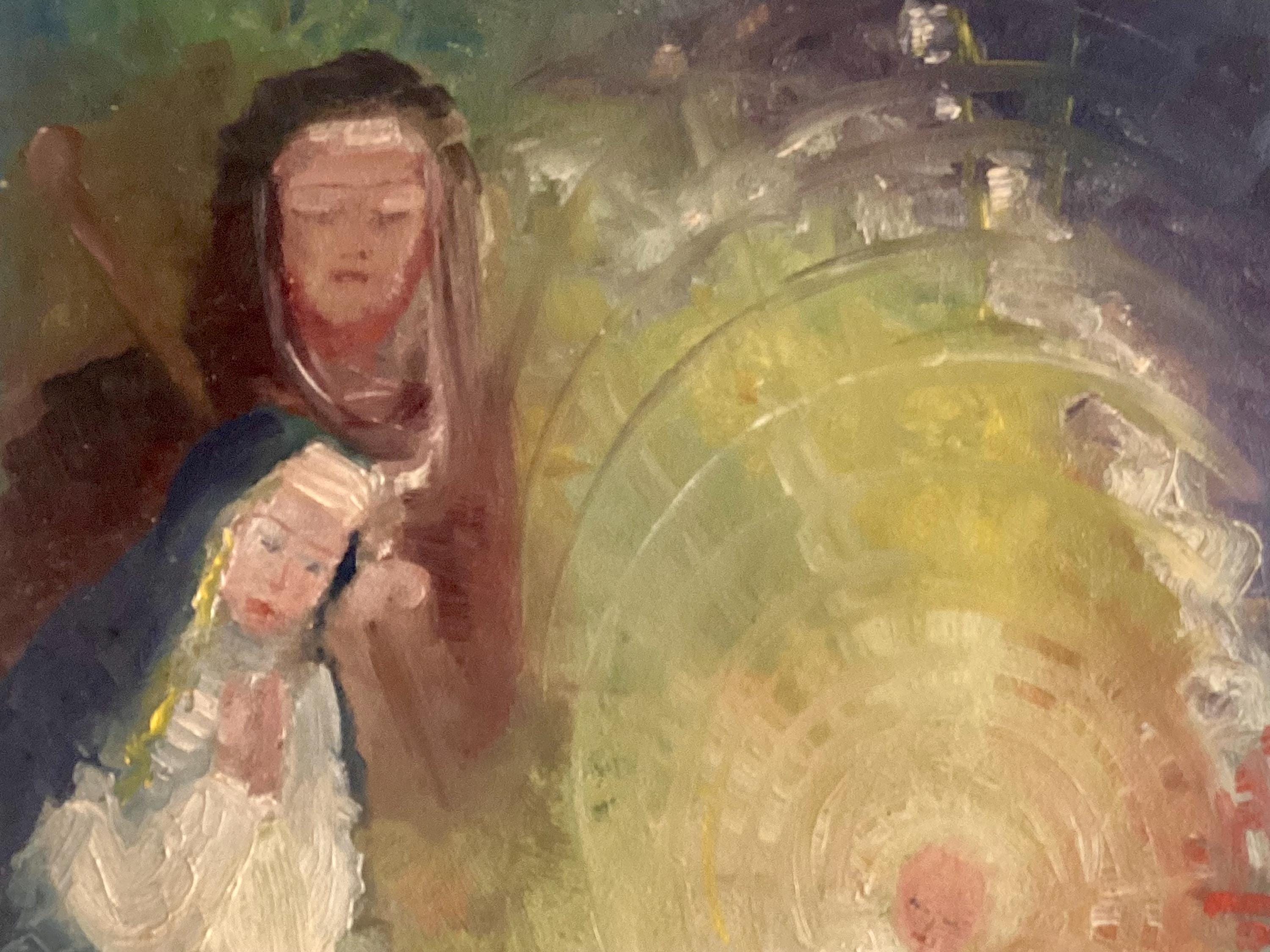 Vintage Religious Painting 1950s Madonna and Child with Mary Magdalene, Coptic Ethiopian Style — photo 10 of 11