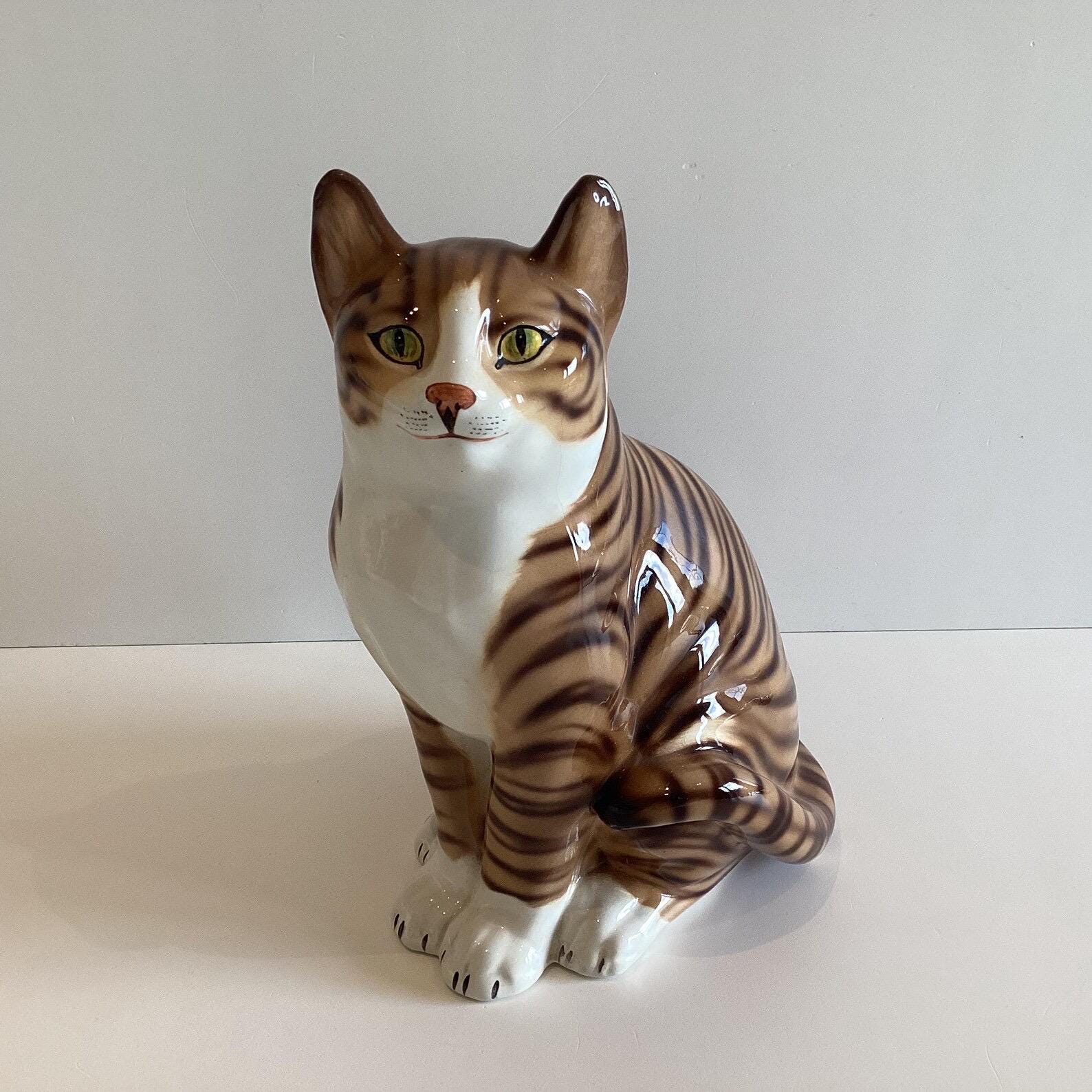Vintage Porcelain Cat [1970s] Ronzan Italy, Lenci Style Figurine, Hand Painted Collector Numbered — photo 2 of 9