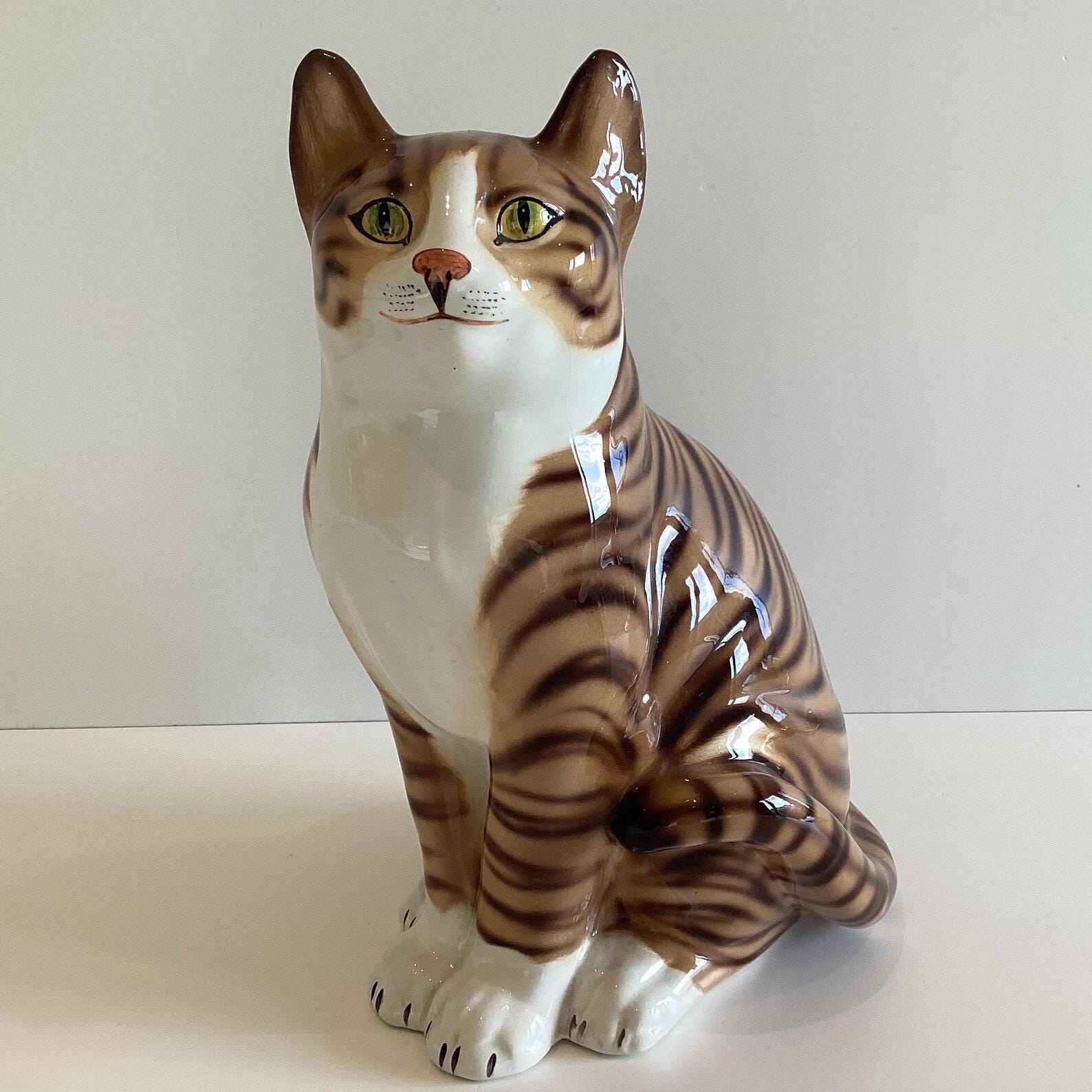 Vintage Porcelain Cat [1970s] Ronzan Italy, Lenci Style Figurine, Hand Painted Collector Numbered — photo 5 of 9