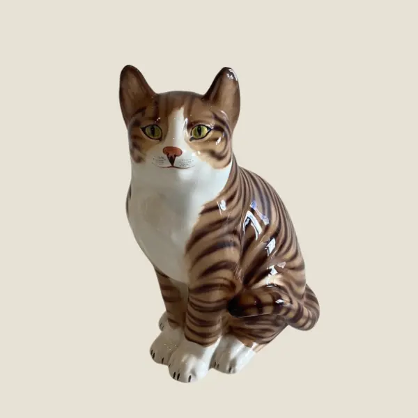 Vintage Porcelain Cat [1970s] Ronzan Italy, Lenci Style Figurine, Hand Painted Collector Numbered