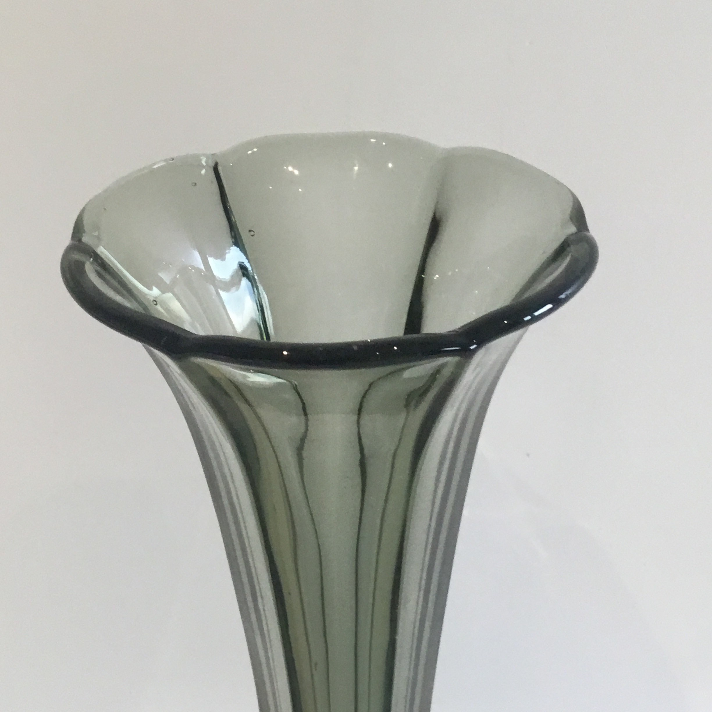 Vintage Art Deco Vase | Val Saint Lambert 1930s Belgium, Grey Green Signed Crystal — photo 4 of 6