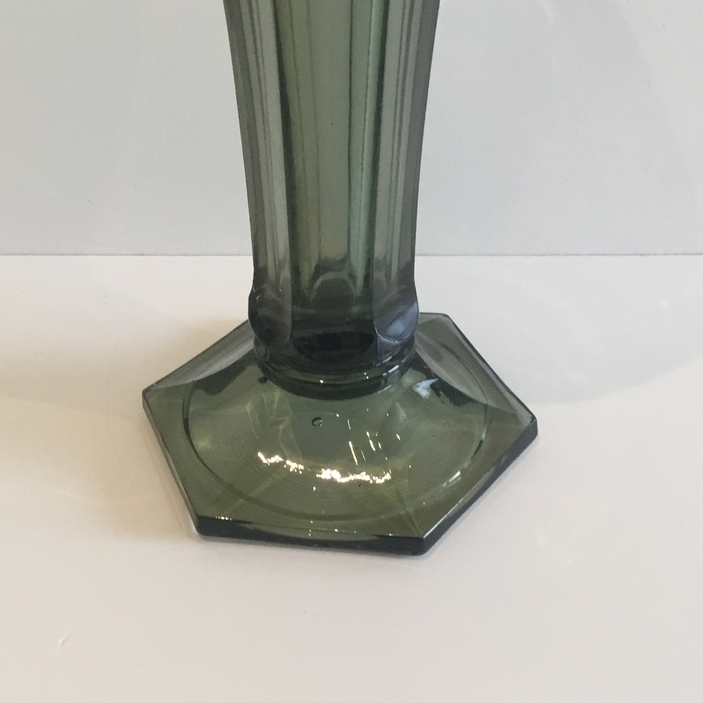 Vintage Art Deco Vase | Val Saint Lambert 1930s Belgium, Grey Green Signed Crystal — photo 5 of 6