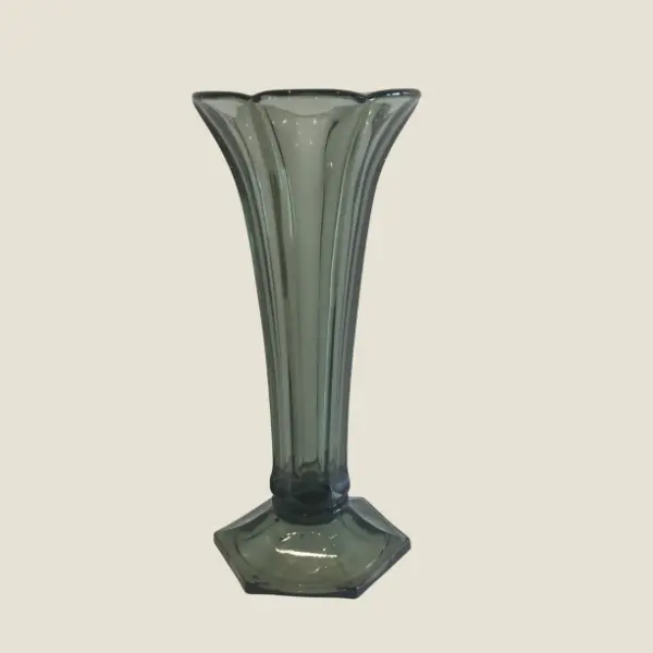 Vintage Art Deco Vase | Val Saint Lambert 1930s Belgium, Grey Green Signed Crystal