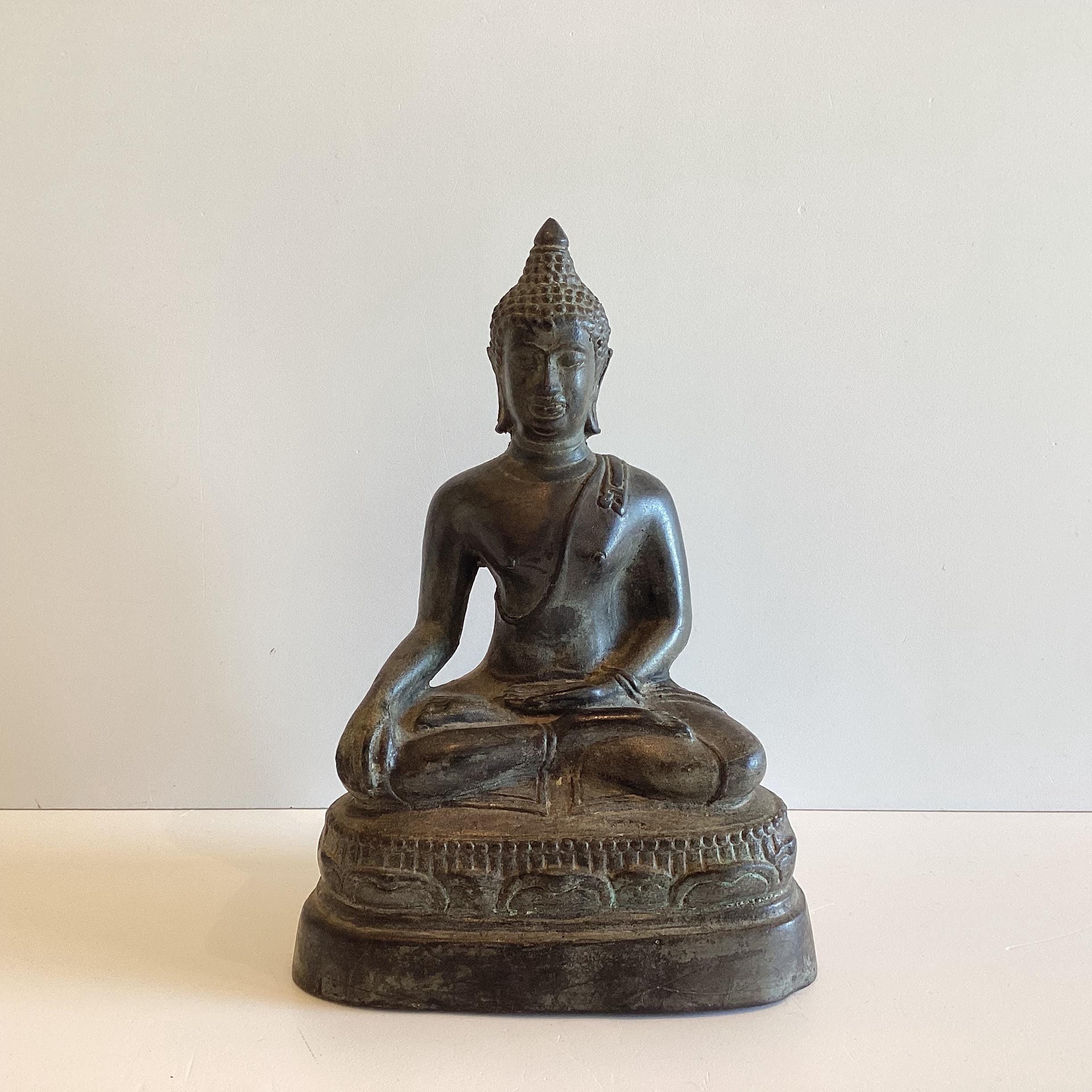 Antique Bronze Buddha | Late 1800s Thai Meditation Statue, Original Patina Buddhist Art — photo 2 of 9