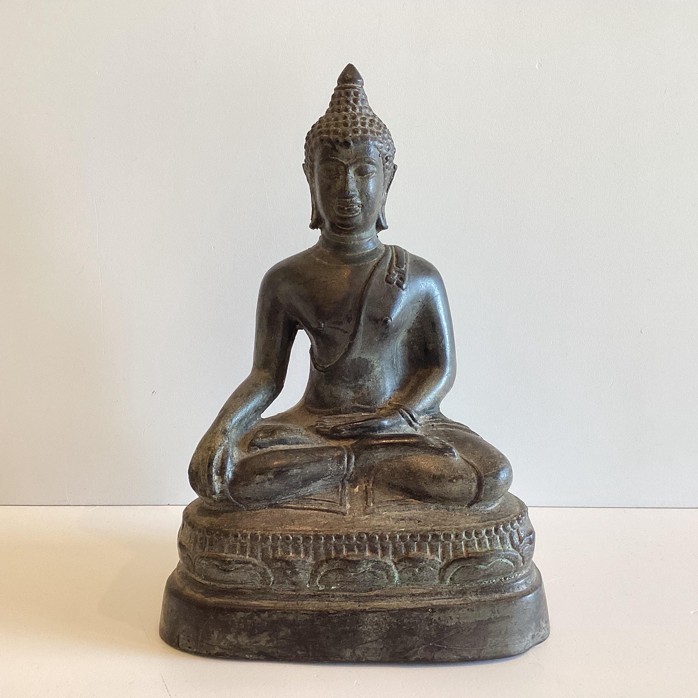 Antique Bronze Buddha | Late 1800s Thai Meditation Statue, Original Patina Buddhist Art — photo 3 of 9